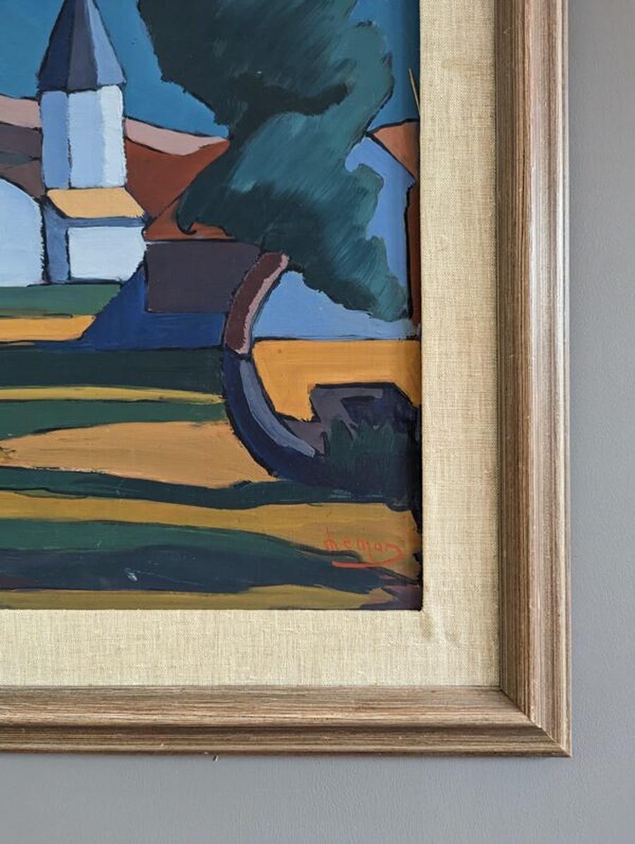 Vintage Mid-Century Modern Landscape Framed Oil Painting - Valley at Dusk 6