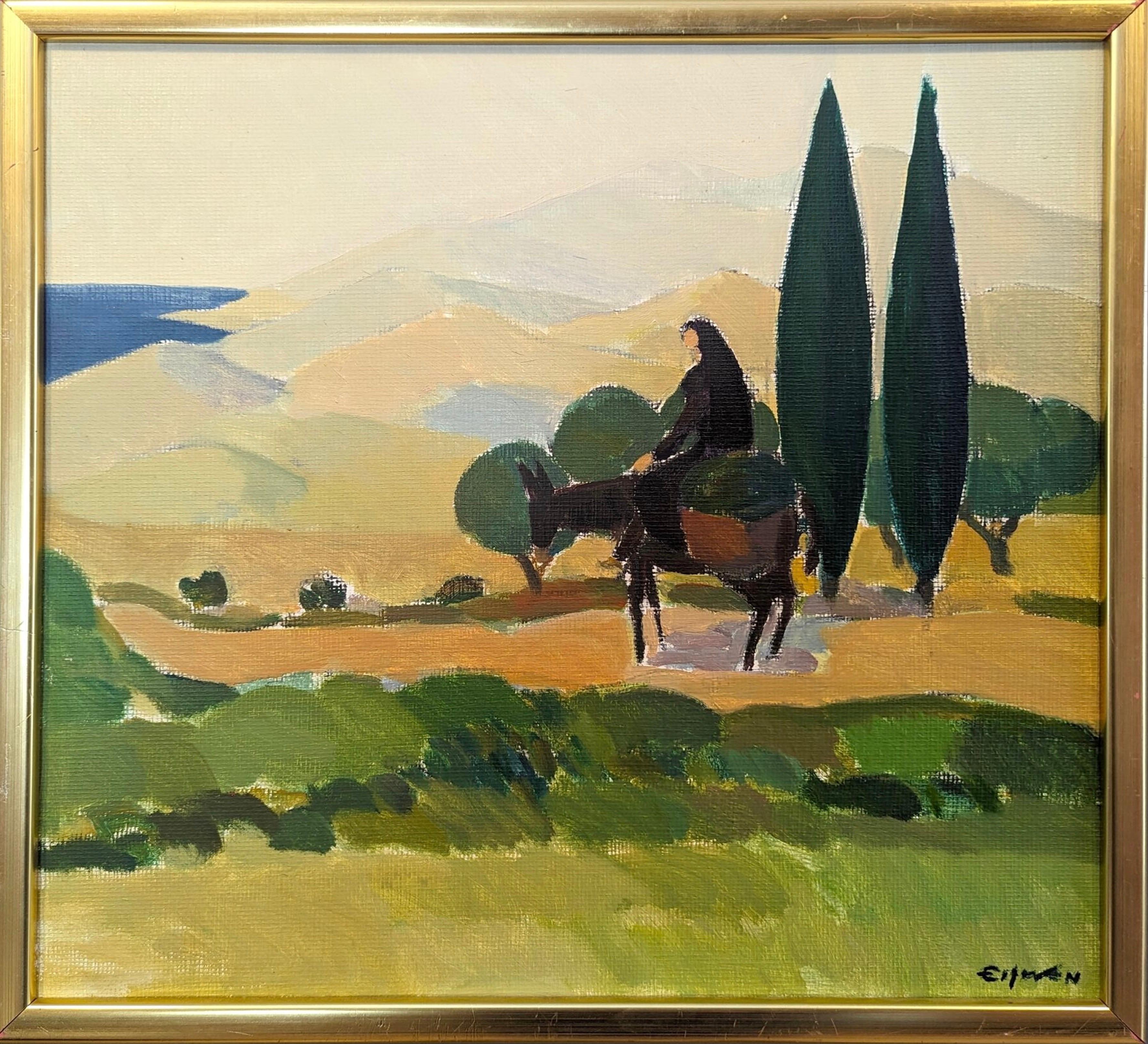 Peinture à l'huile vintage de paysage moderne du milieu du siècle dernier - Vallée de Cyprus