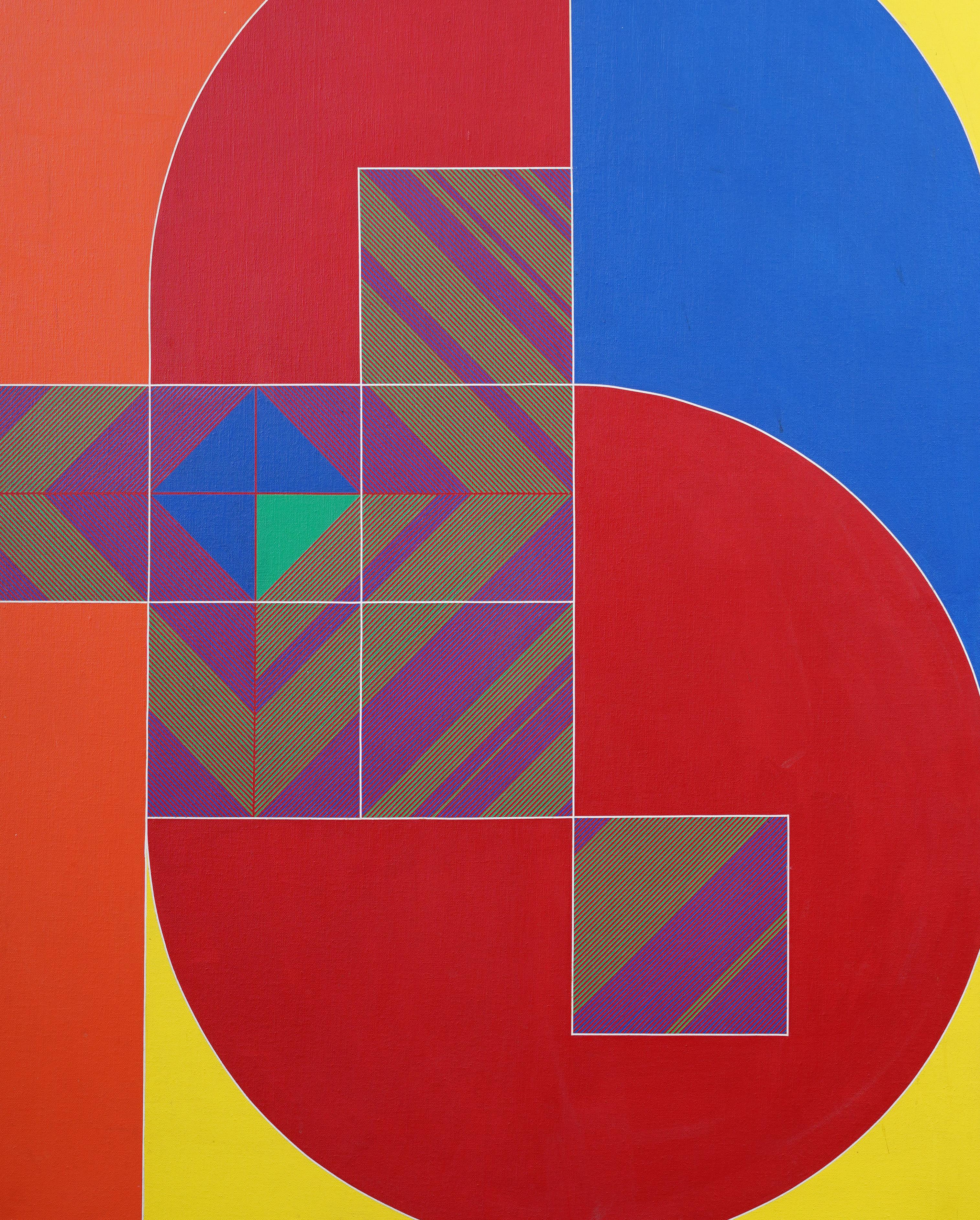 Vintage Mid Century Modern Large Geometric Abstract Framed Hard Edge Painting For Sale 3