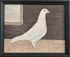 Vintage Mid-Century Modern Mini Naïve Style Bird Oil Painting - The Dove