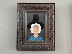 Vintage Mid-Century Modern Mini Naïve Style Portrait Oil Painting - Welsh Lady