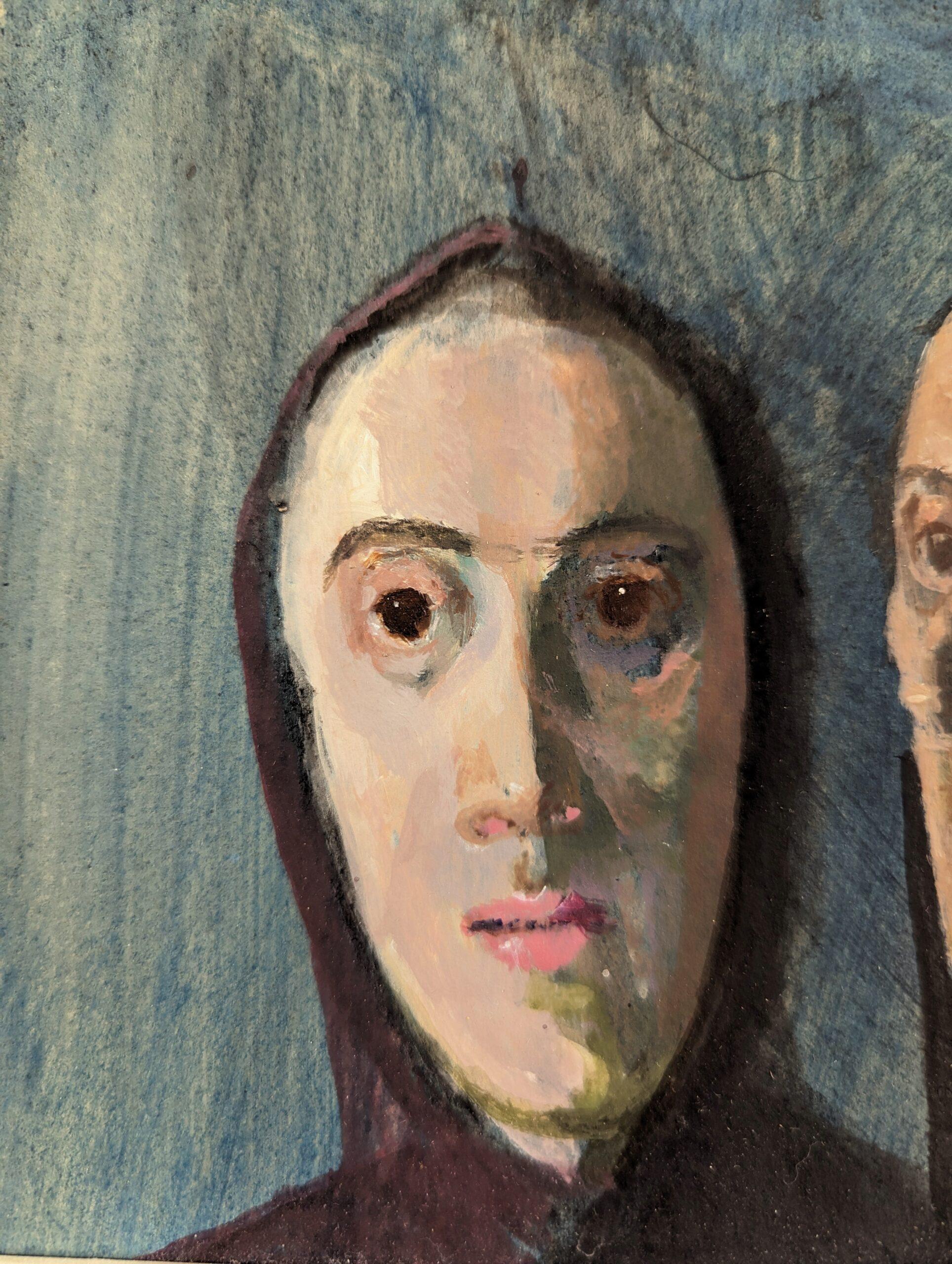 Mini pintura sueca figurativa de mediados de siglo - Susurros en venta 6
