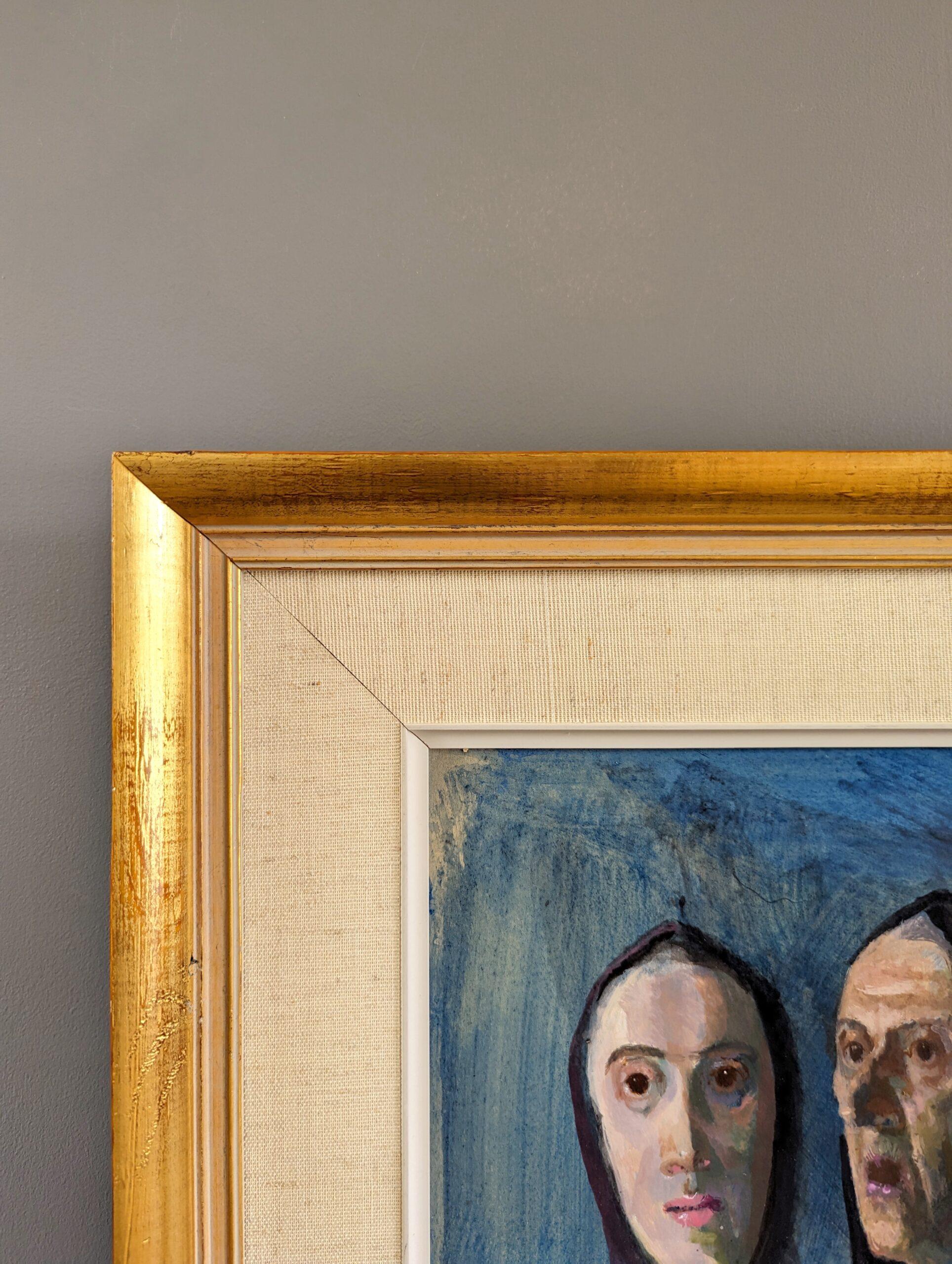 Mini pintura sueca figurativa de mediados de siglo - Susurros en venta 1