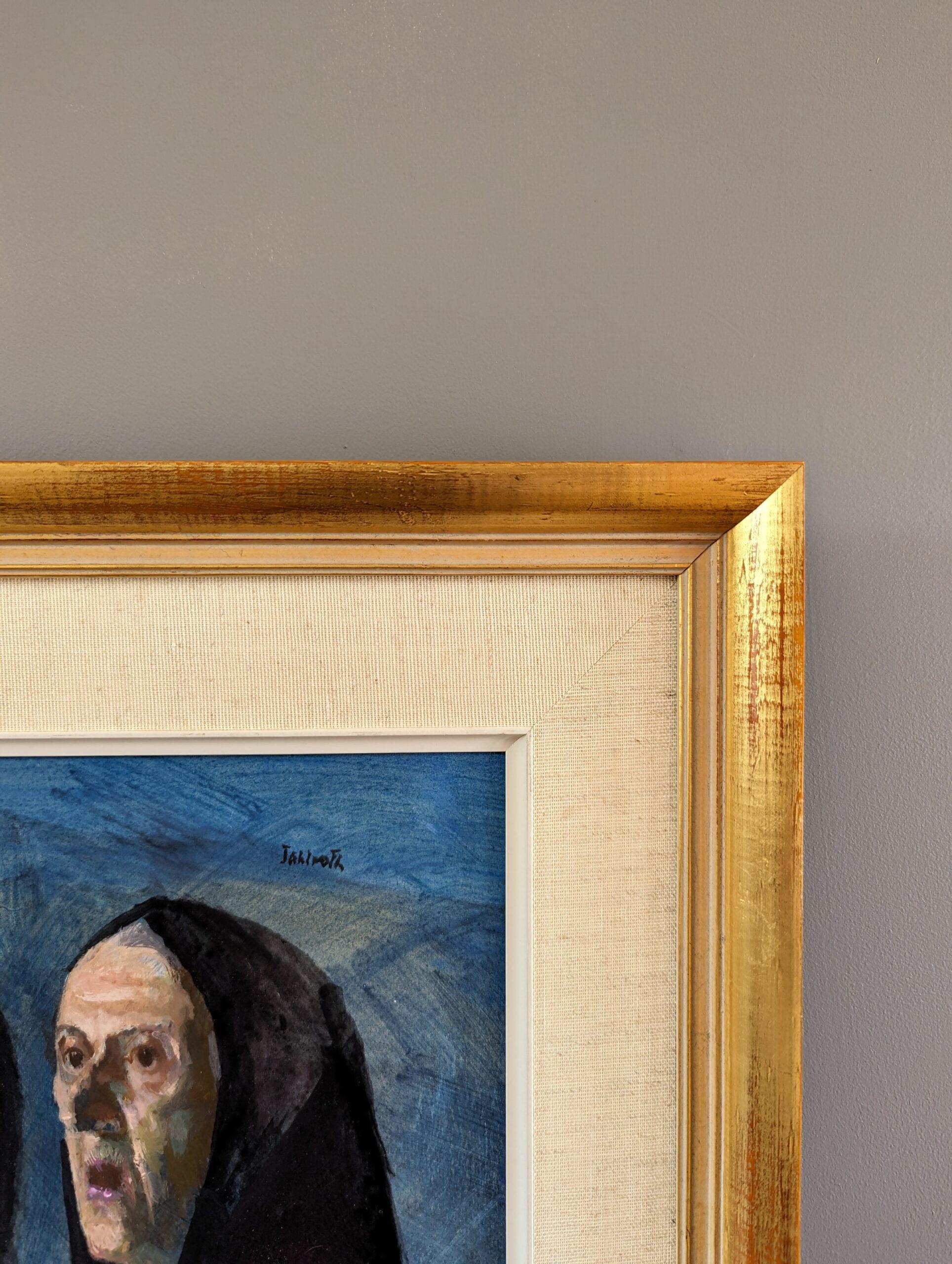 Mini pintura sueca figurativa de mediados de siglo - Susurros en venta 2