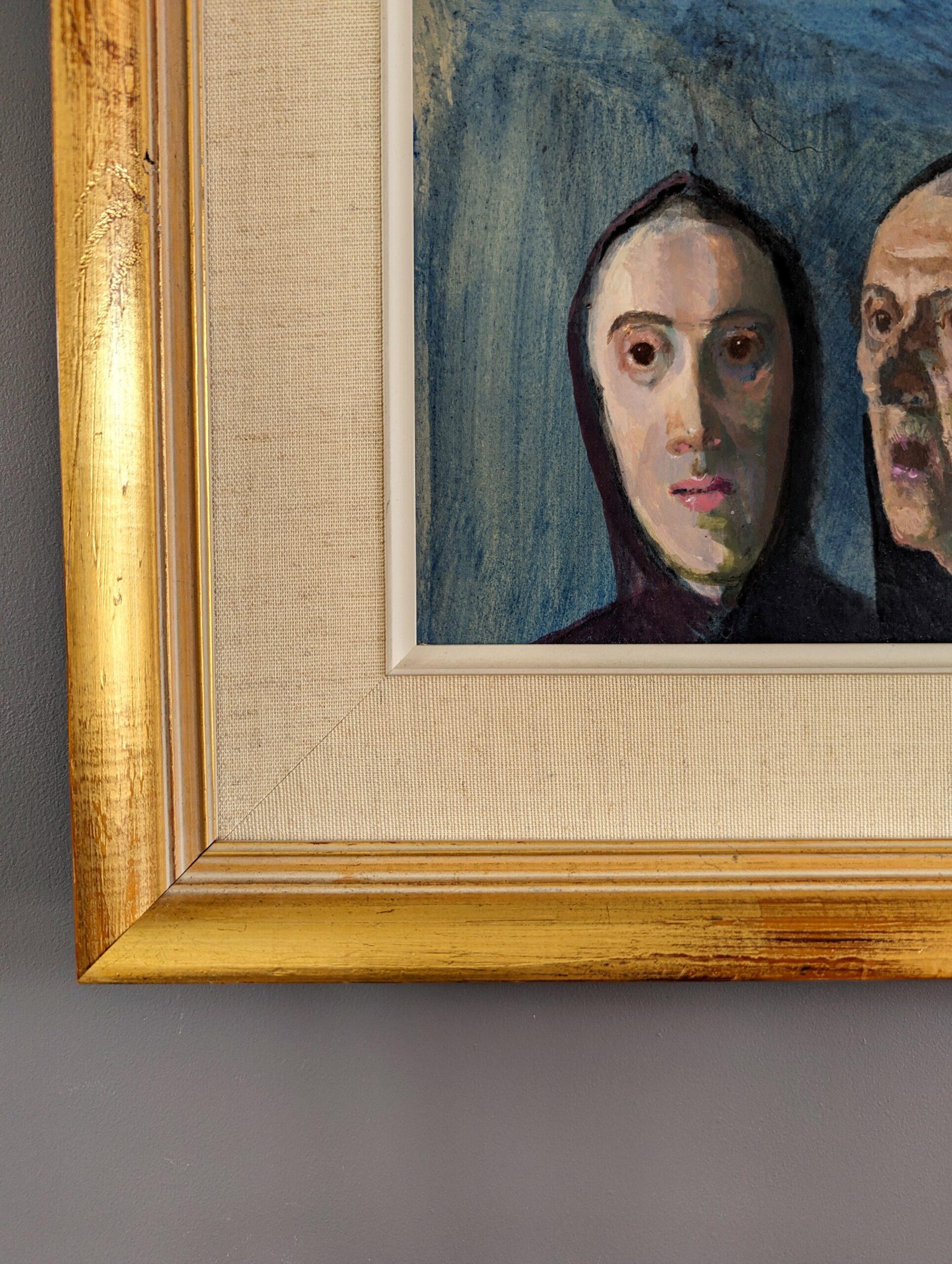 Mini pintura sueca figurativa de mediados de siglo - Susurros en venta 4