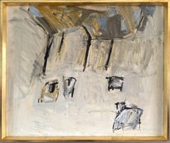Peinture à l'huile minimaliste moderne du milieu du siècle dernier - moutons en hiver