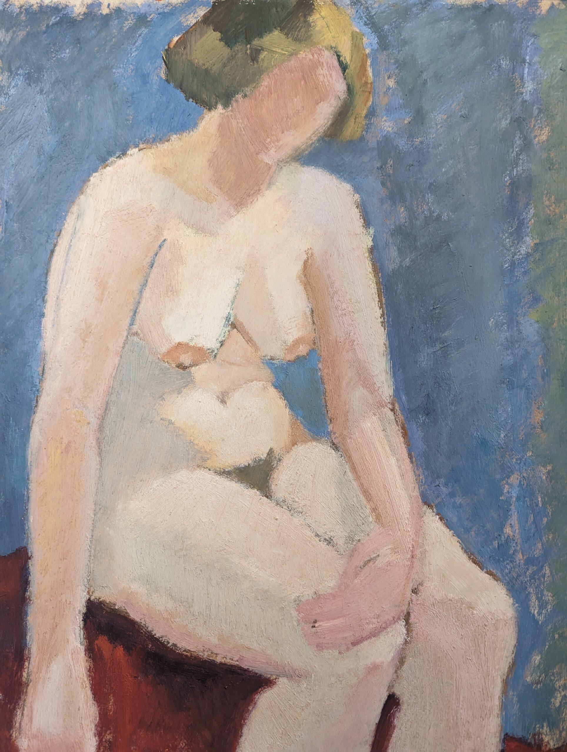 Vintage Mid-Century Modern Nude Figurative Portrait Oil Painting - Angela For Sale 8