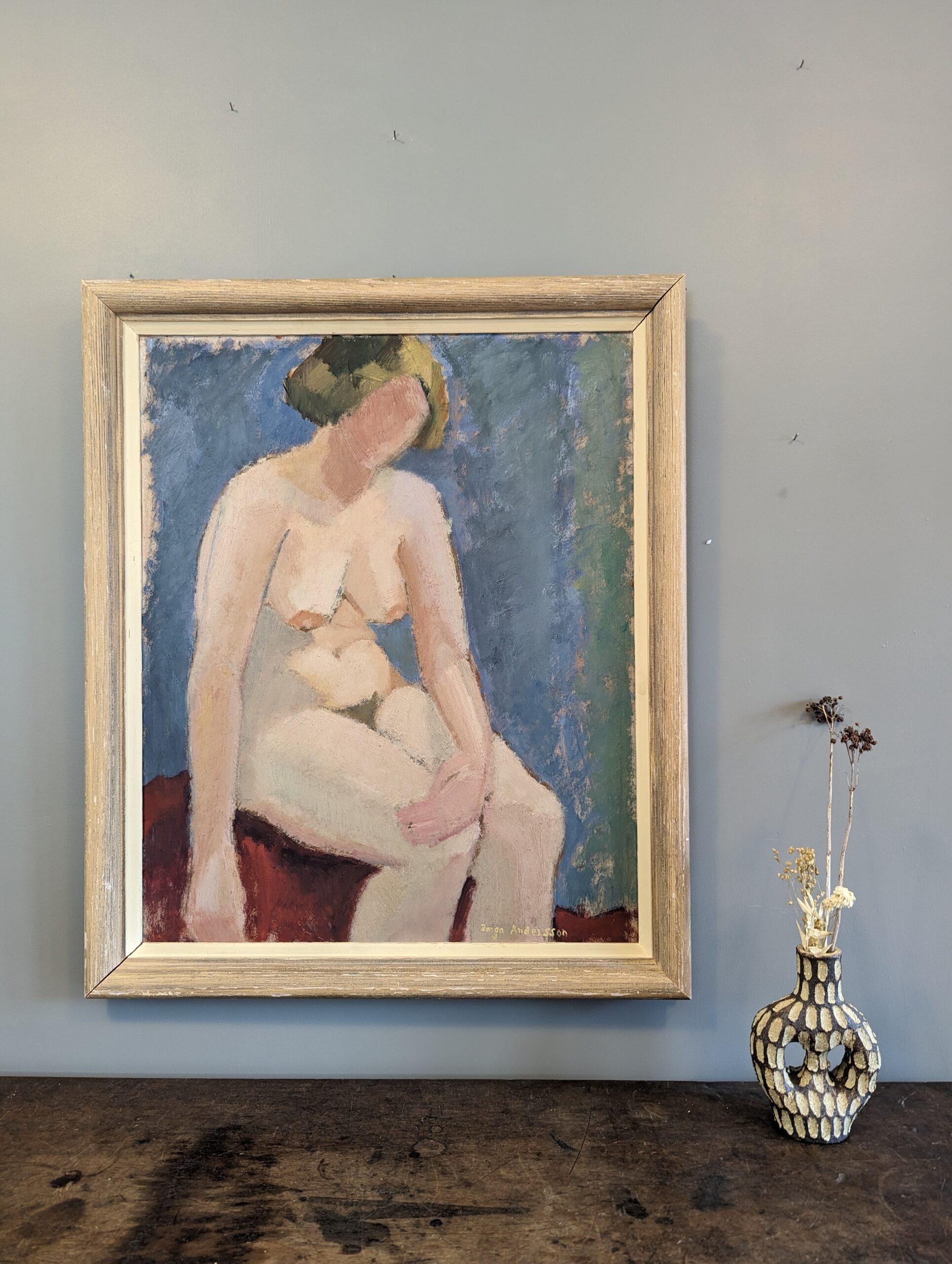 Vintage Mid-Century Modern Nude Figurative Portrait Oil Painting - Angela For Sale 1