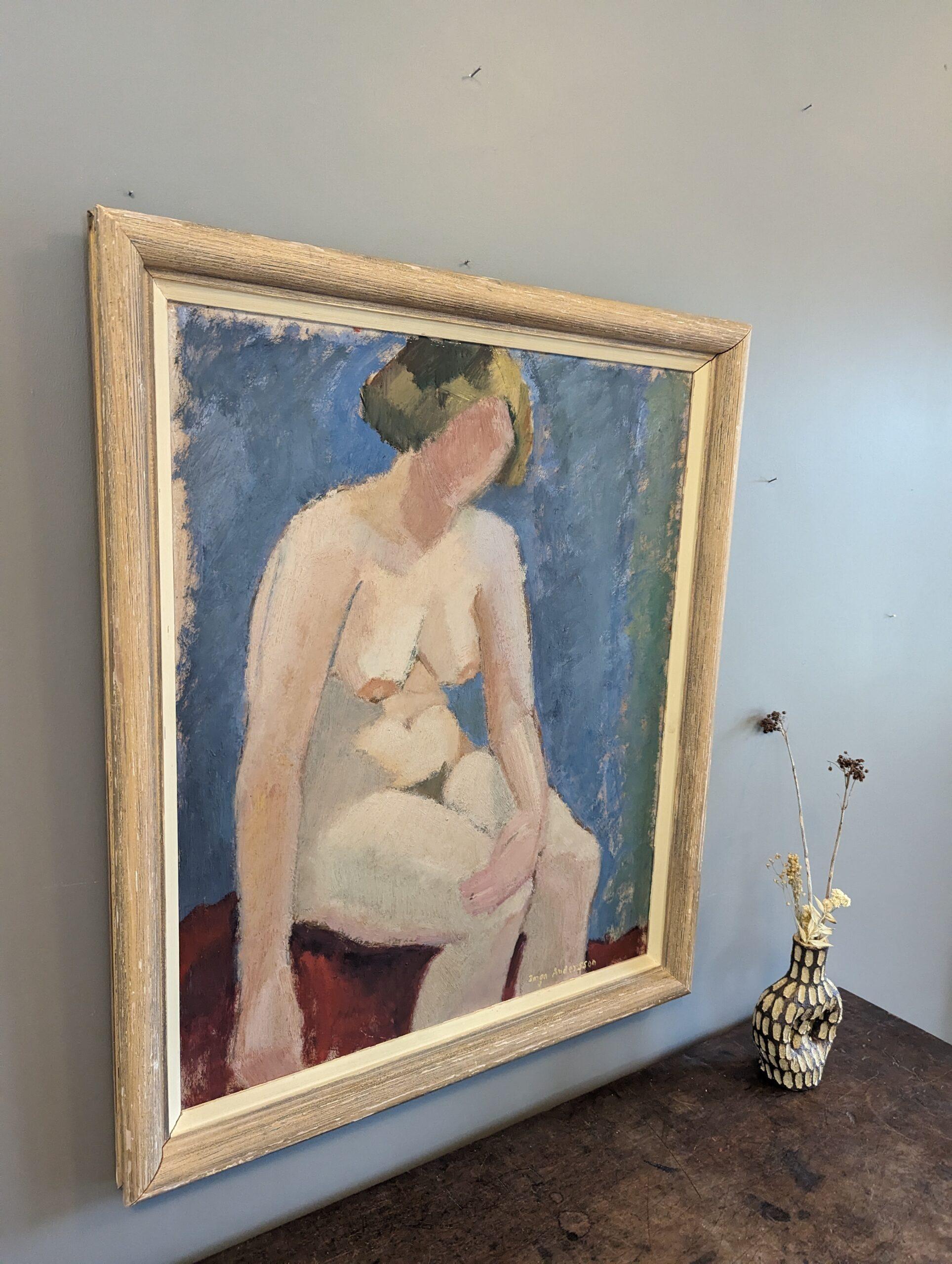 Vintage Mid-Century Modern Nude Figurative Portrait Oil Painting - Angela For Sale 2