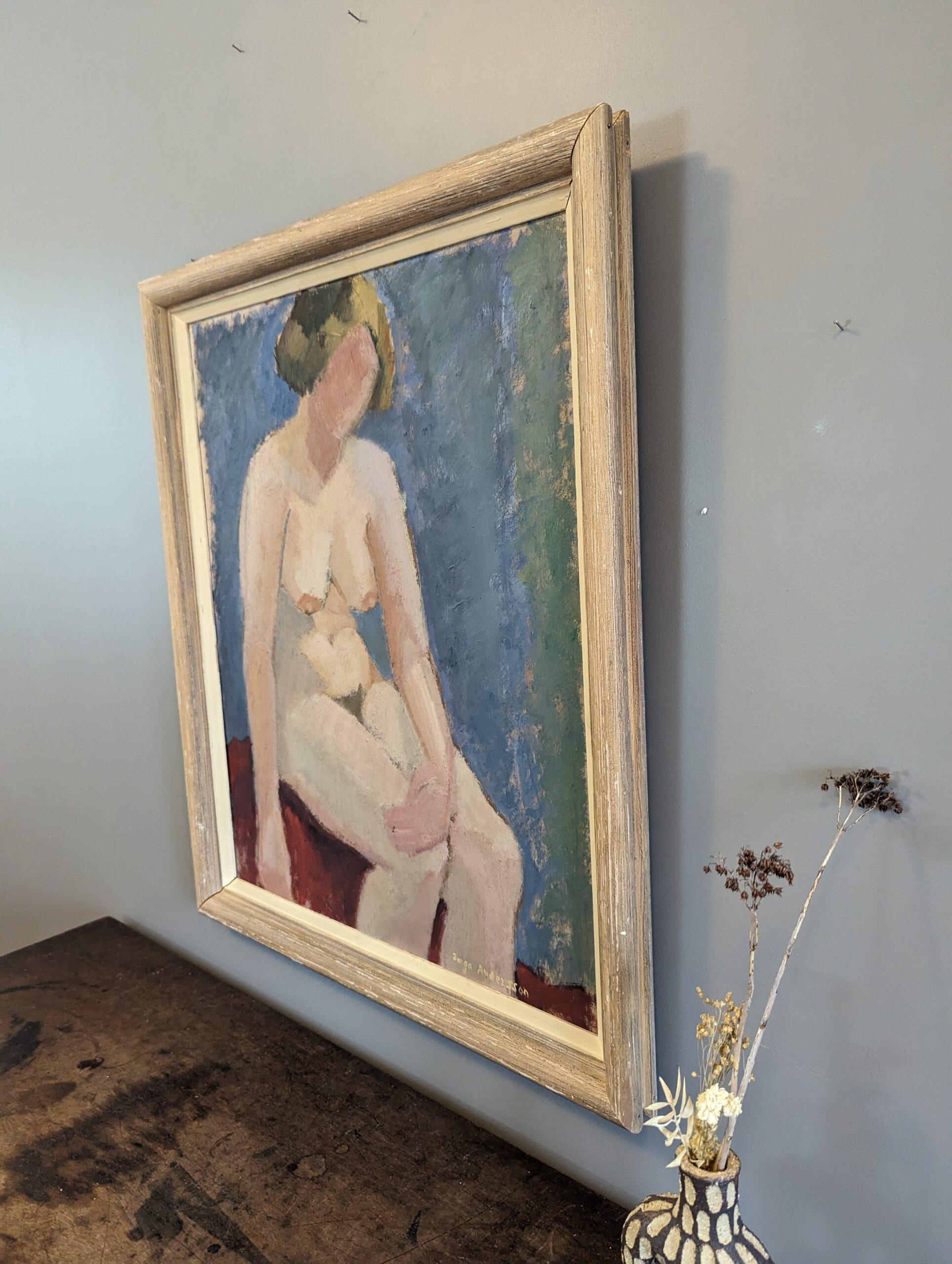 Vintage Mid-Century Modern Nude Figurative Portrait Oil Painting - Angela For Sale 3