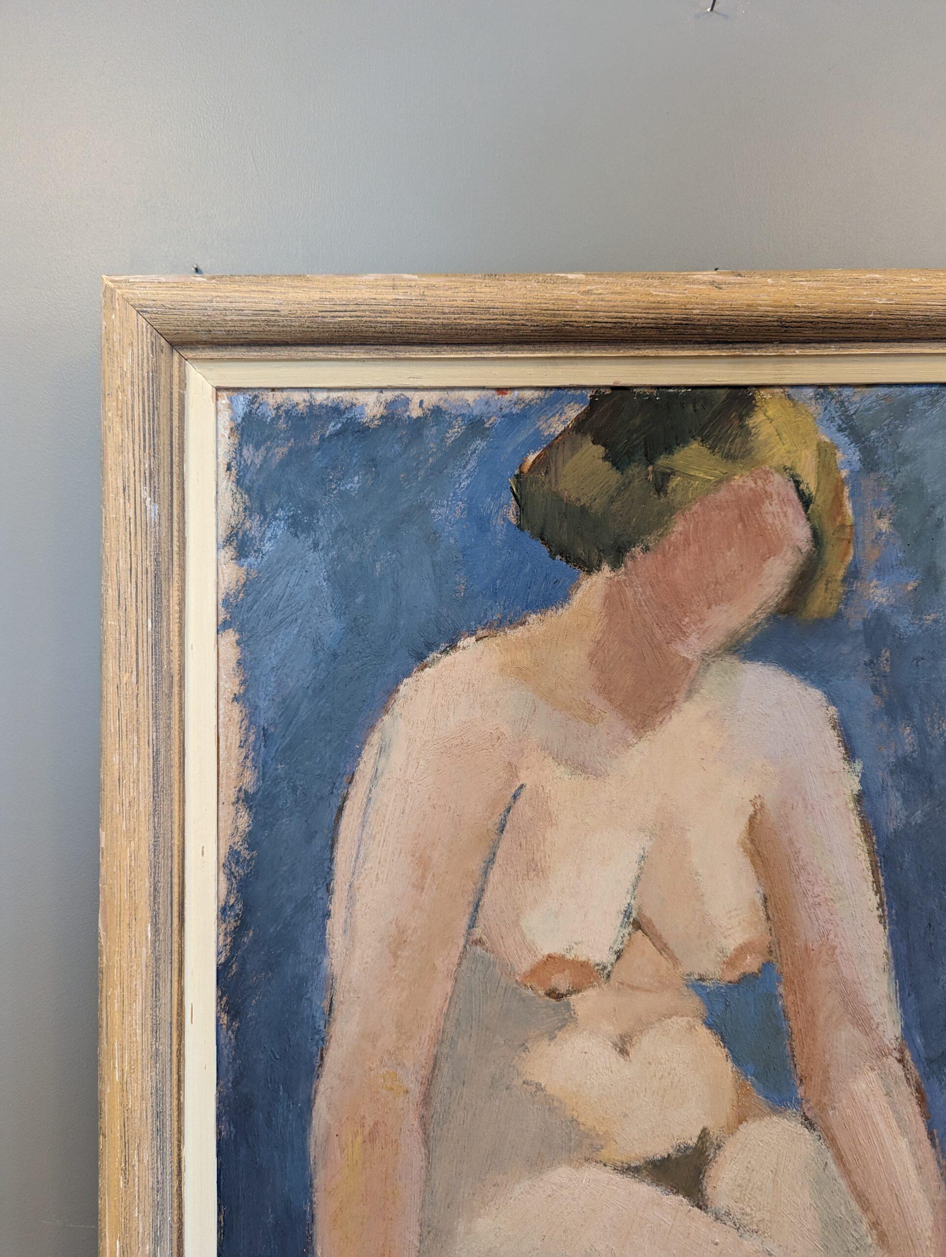 Vintage Mid-Century Modern Nude Figurative Portrait Oil Painting - Angela For Sale 4