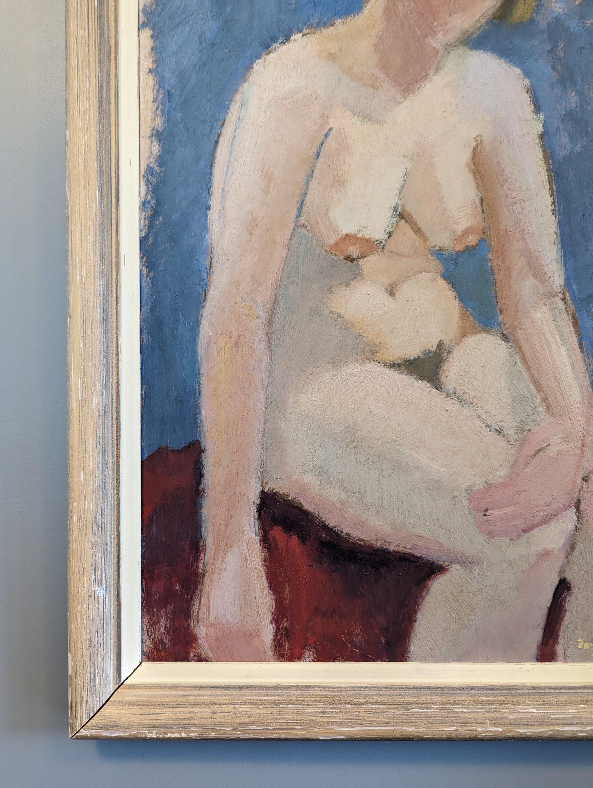 Vintage Mid-Century Modern Nude Figurative Portrait Oil Painting - Angela For Sale 5