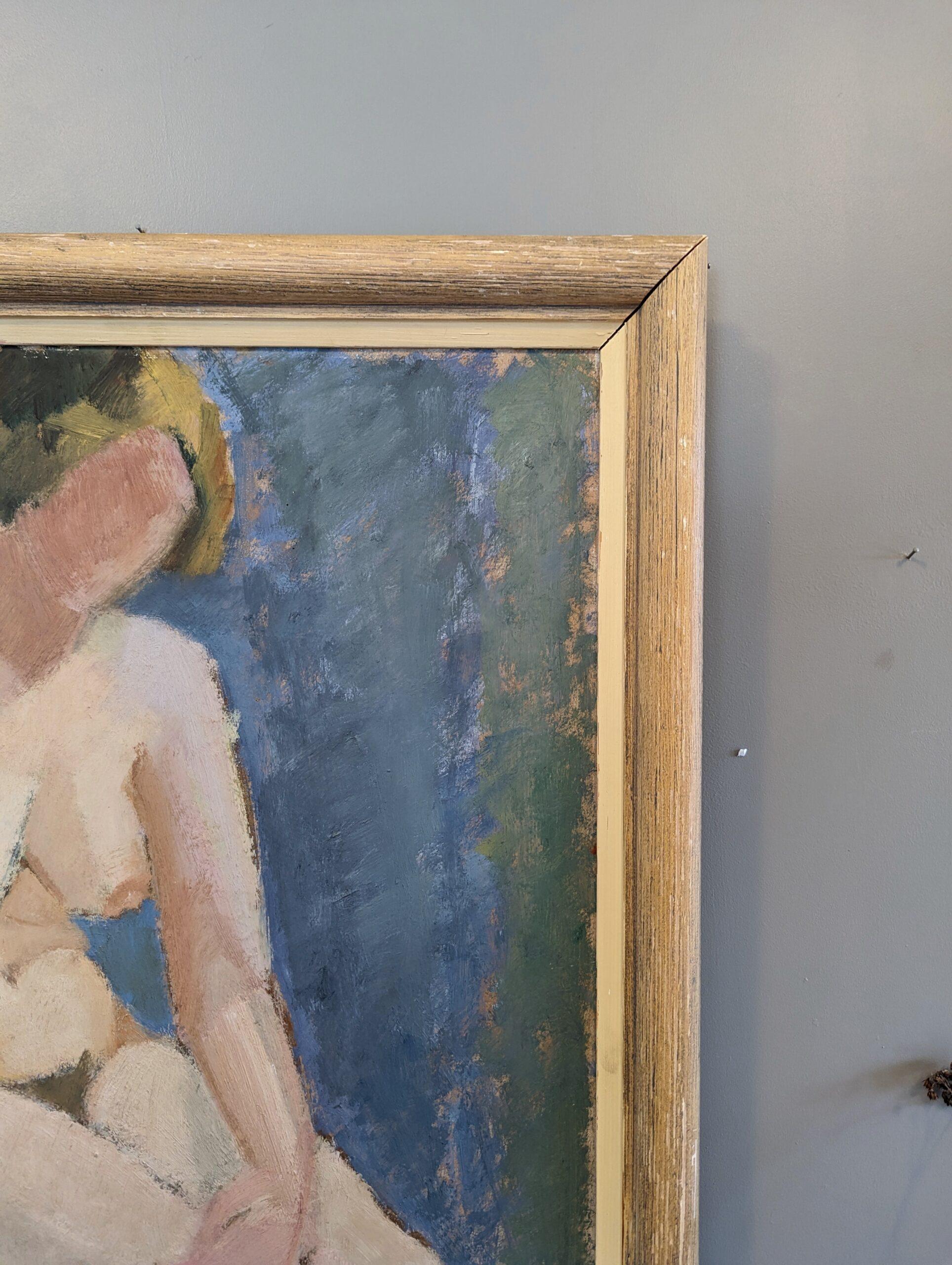 Vintage Mid-Century Modern Nude Figurative Portrait Oil Painting - Angela For Sale 7