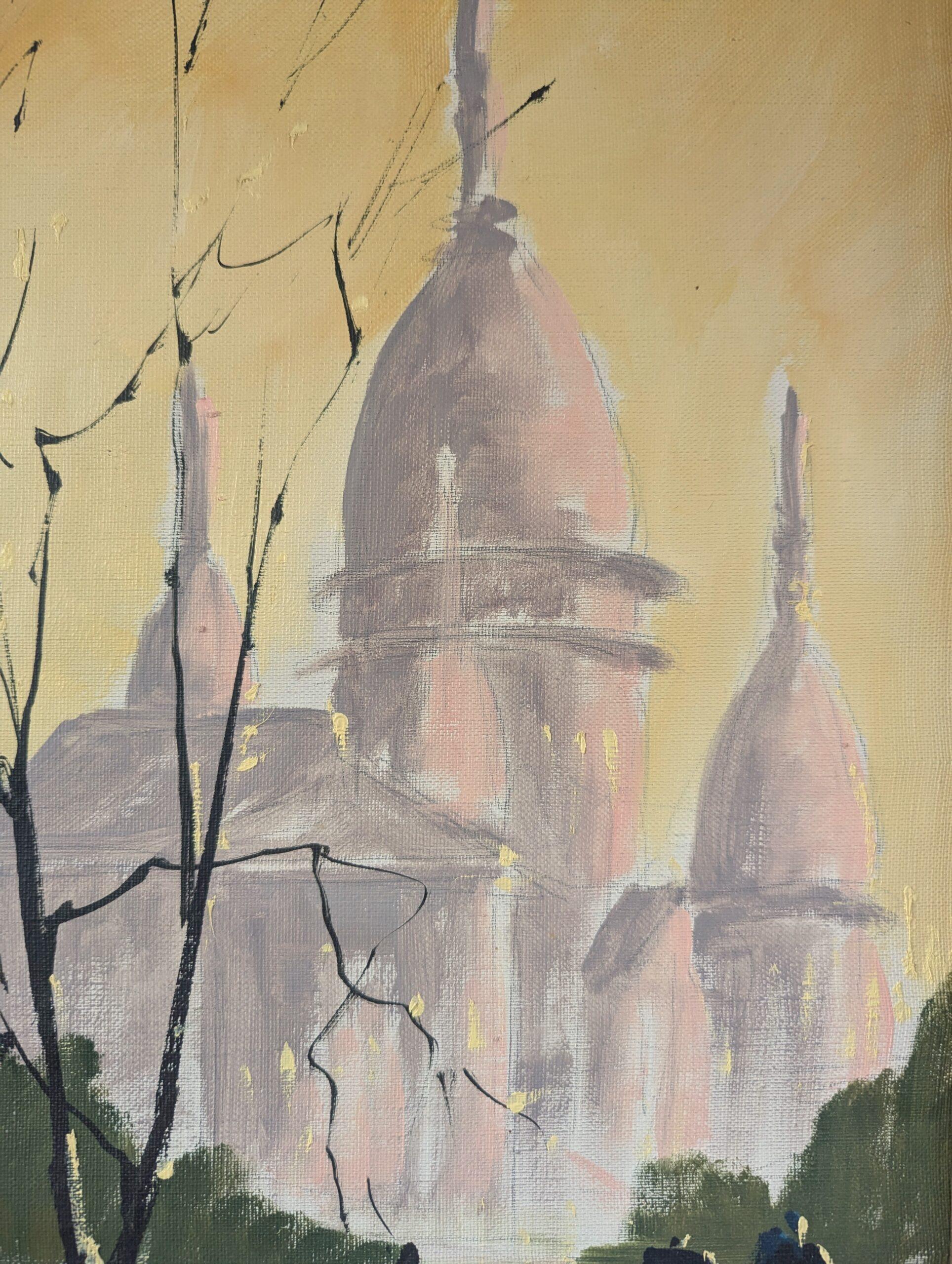 Vintage By, paesaggio urbano originale dipinto ad olio - Sotto il cielo di Parigi 5