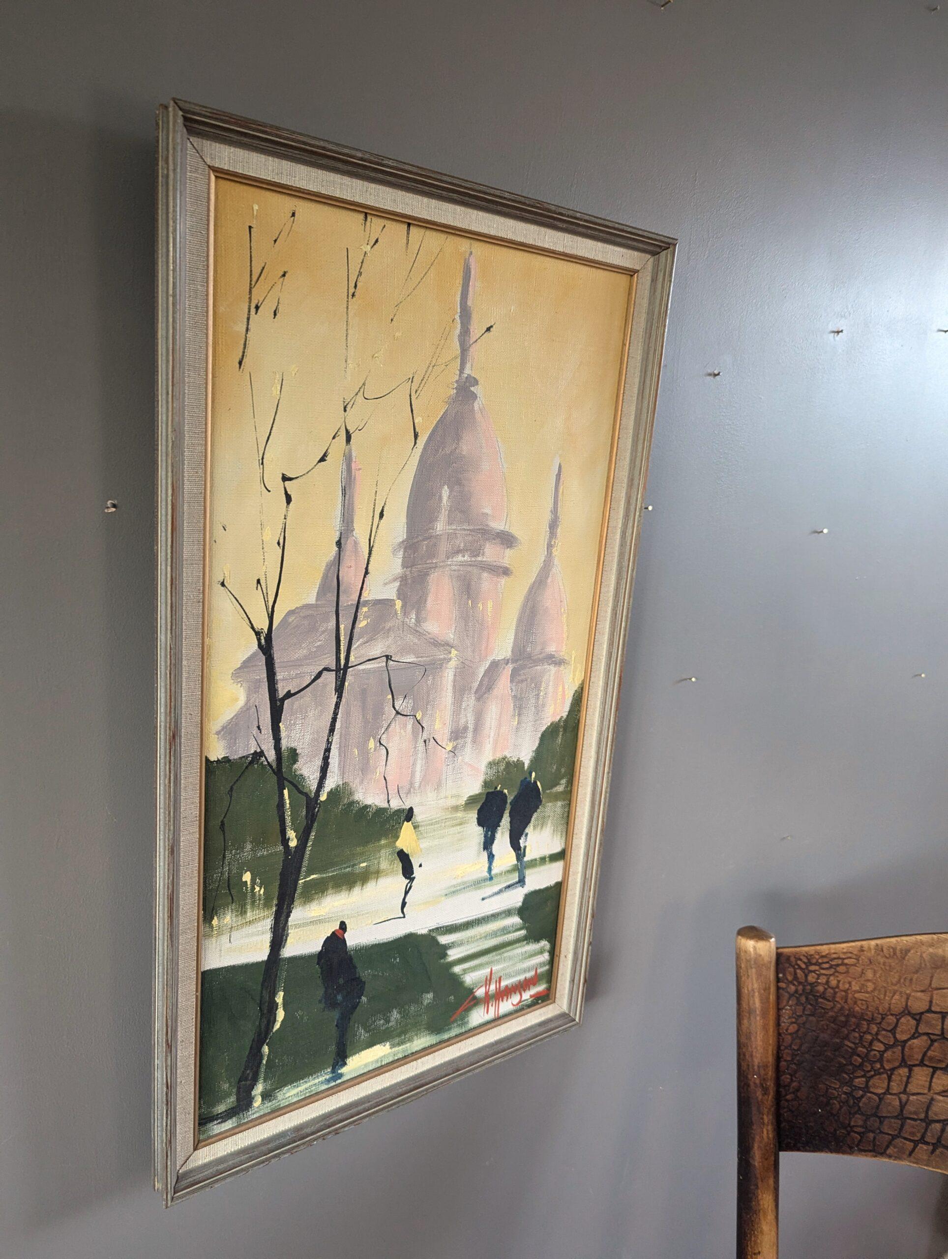 Vintage By, paesaggio urbano originale dipinto ad olio - Sotto il cielo di Parigi - Landscape Painting Marrone di Unknown