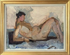 Pittura ad olio figurativa originale della metà del secolo scorso - Il nudo in attesa