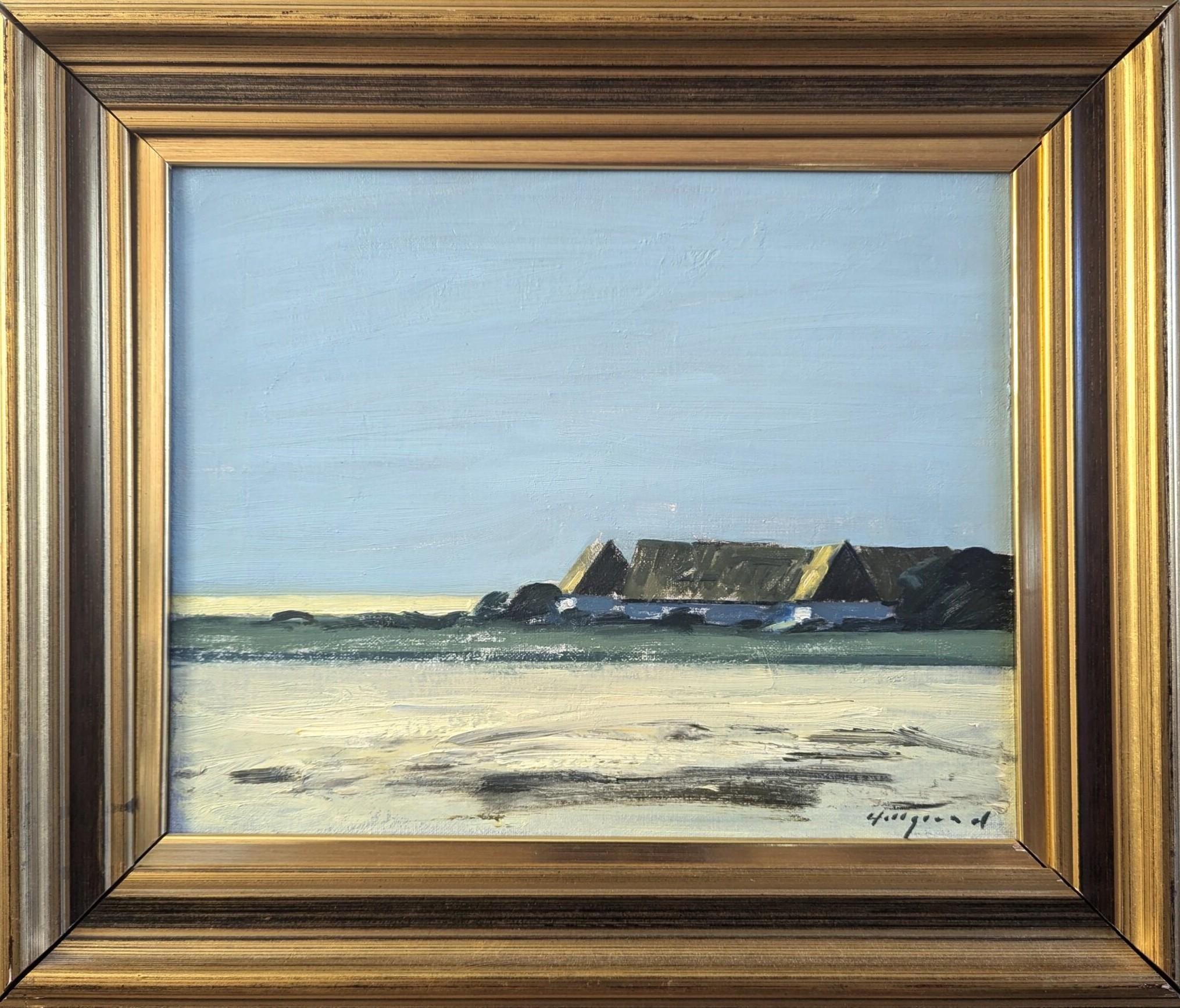 Vintage Mid Century Modern Original Paisaje Pintura al óleo - Horizonte Pastoral