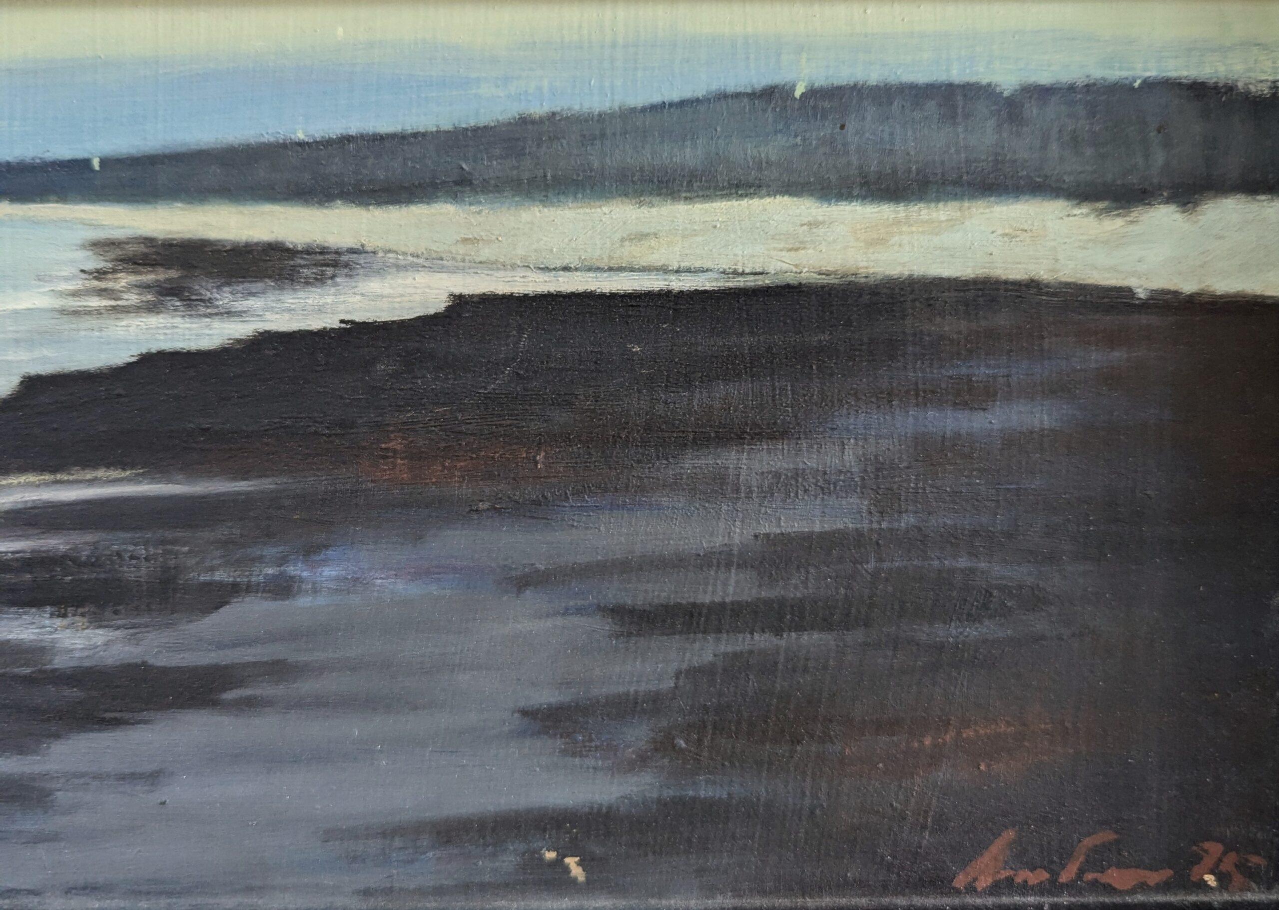 Pittura ad olio originale di paesaggio della metà del secolo scorso - Costa del Crepuscolo 6