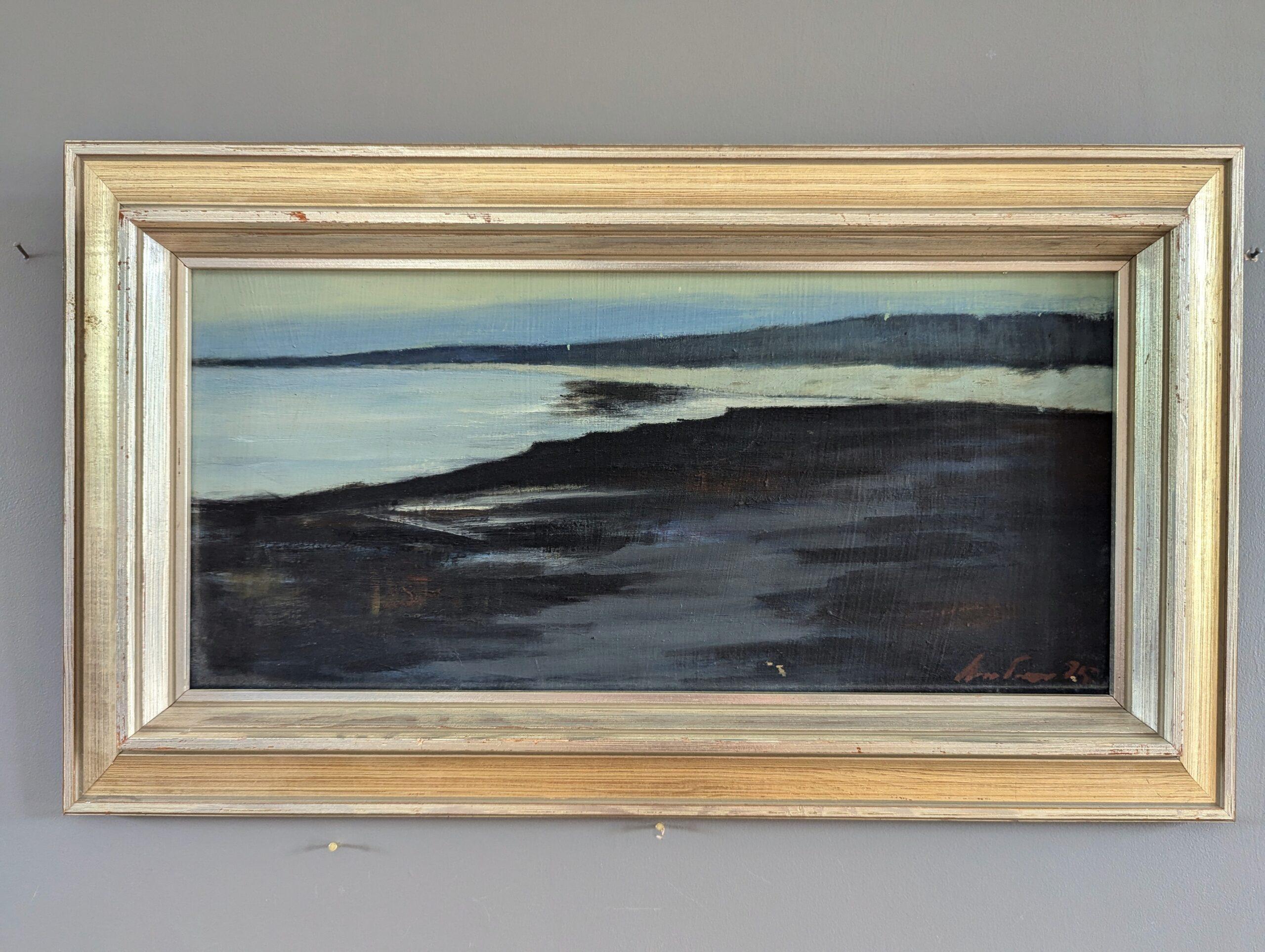 Pittura ad olio originale di paesaggio della metà del secolo scorso - Costa del Crepuscolo - Painting di Unknown