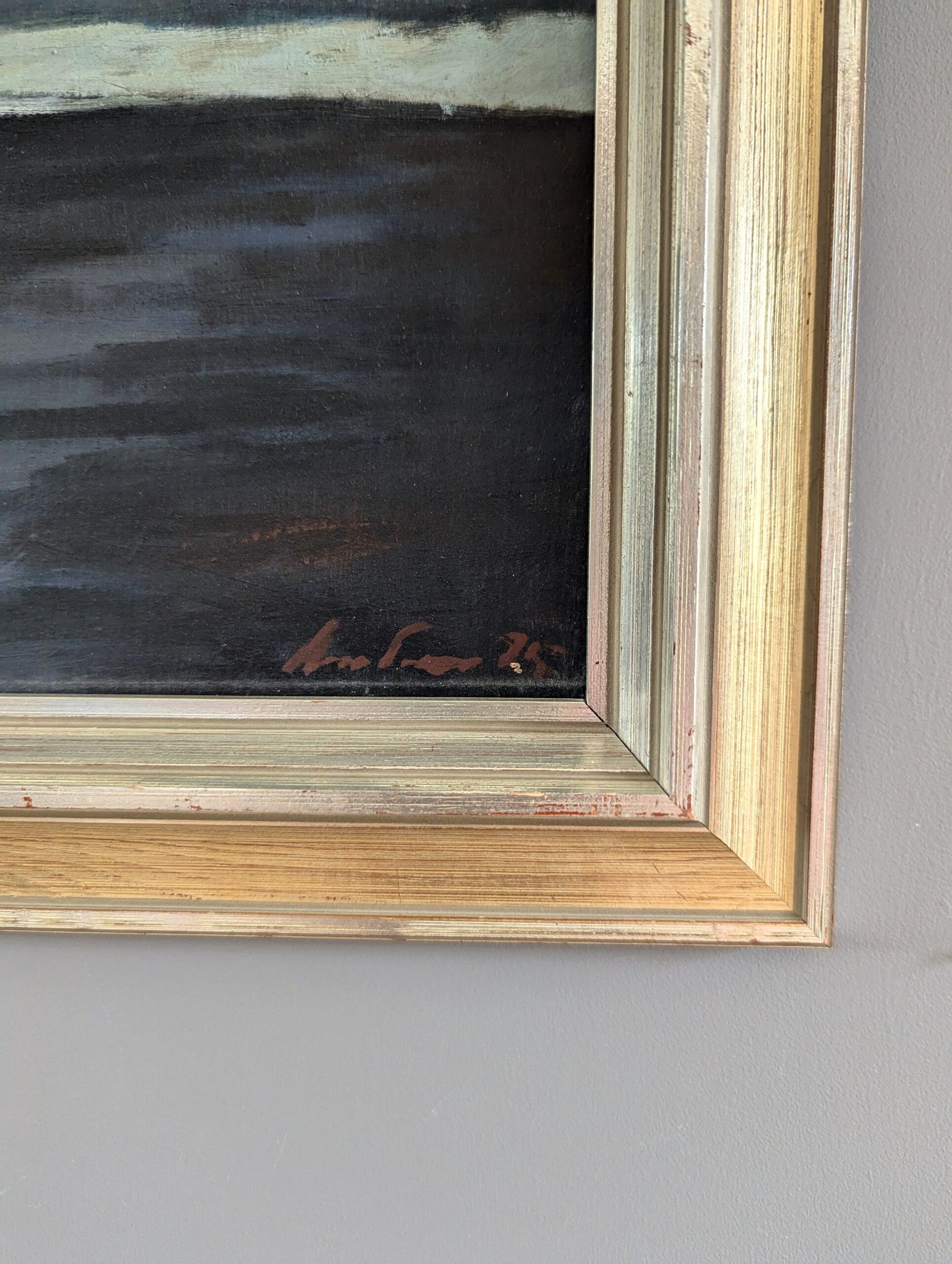 Pittura ad olio originale di paesaggio della metà del secolo scorso - Costa del Crepuscolo 3