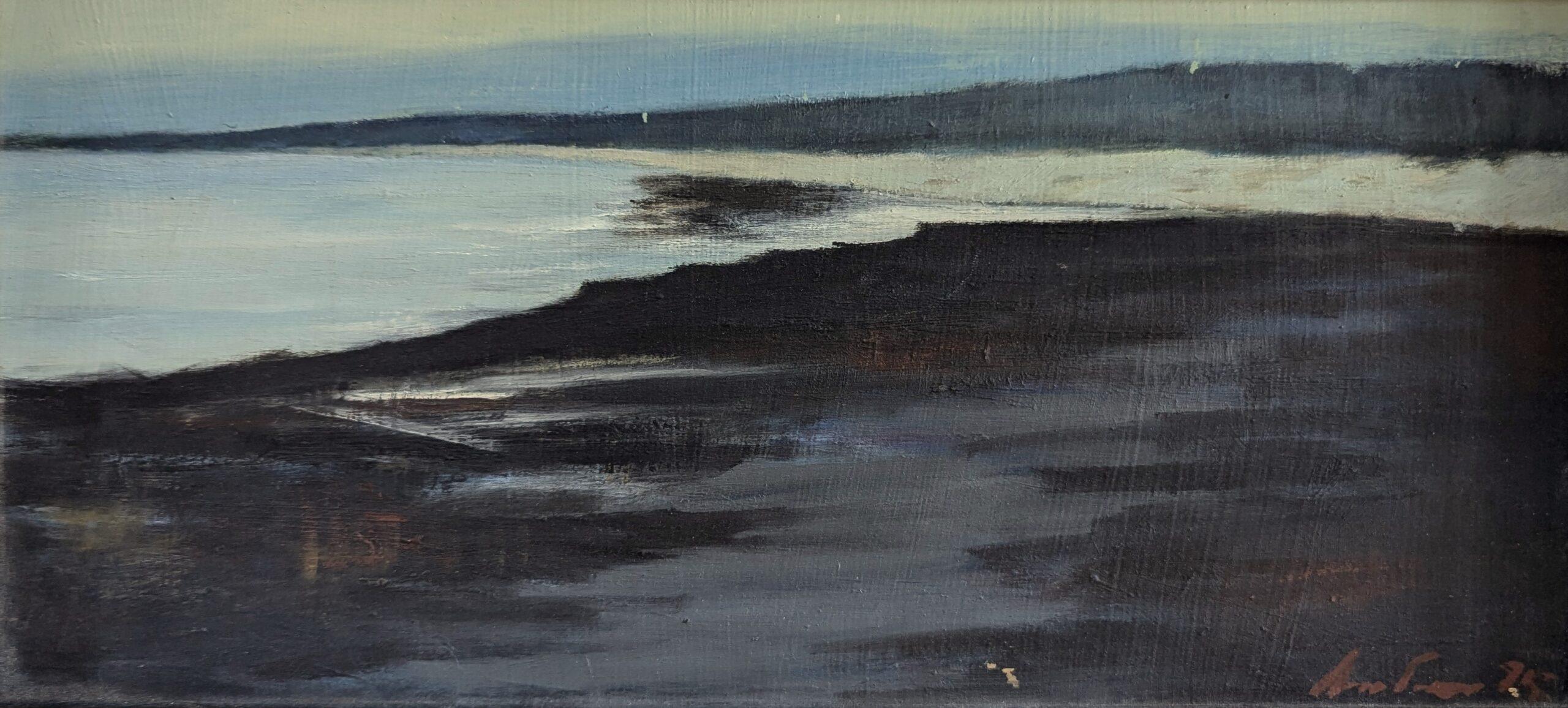 Pittura ad olio originale di paesaggio della metà del secolo scorso - Costa del Crepuscolo 4