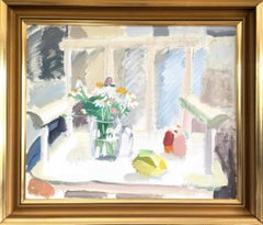 Vintage Mid-Century Modern Original Oil Painting - Still Life with White Chair