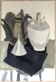 Vintage Mid-Century Modern Original Still Life Oil Painting - Jugs and Funnel (brocche e imbuto)