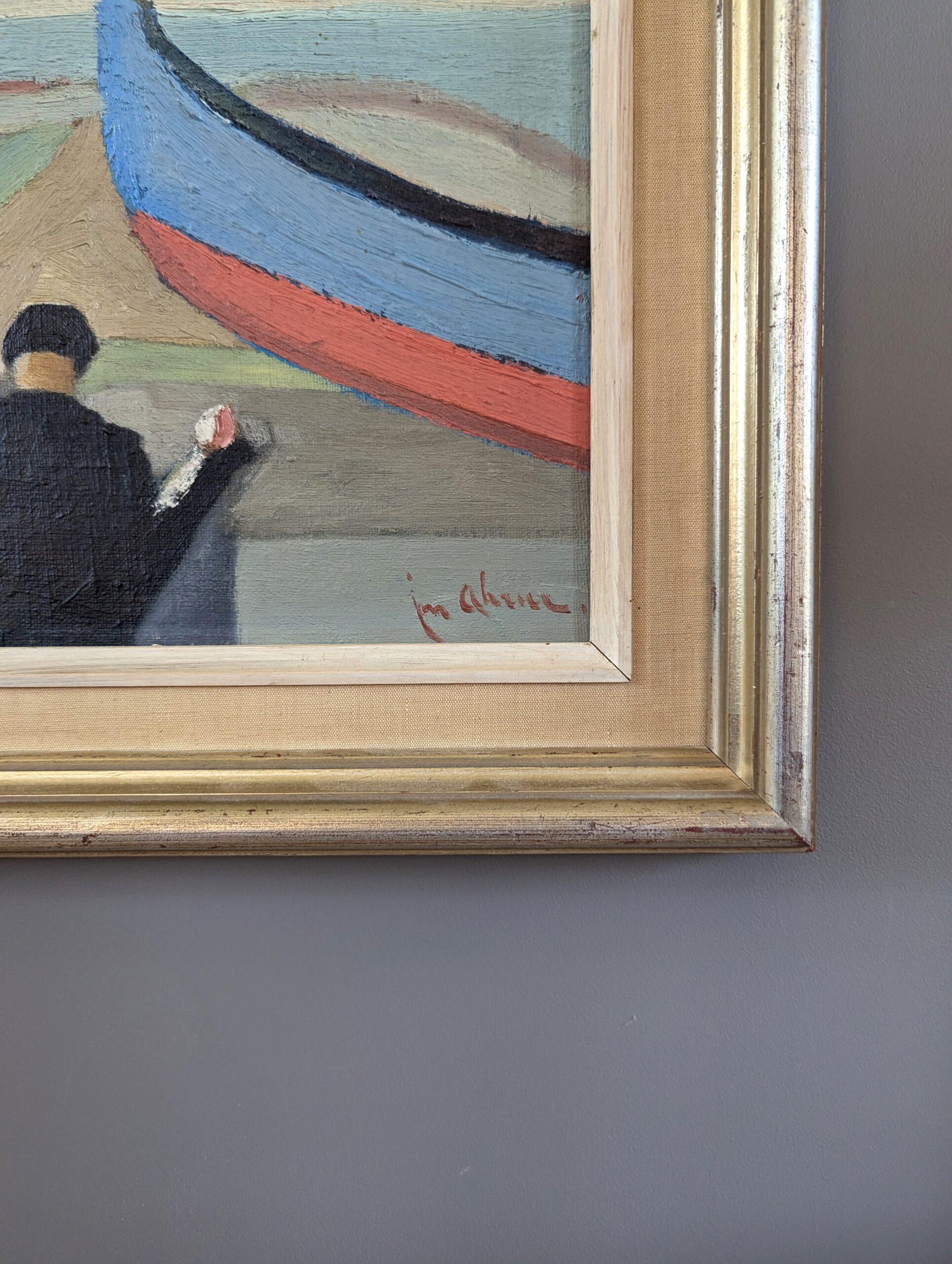 Pintura al óleo vintage de mediados de siglo sobre una figura junto al mar - Drift & Thought en venta 1