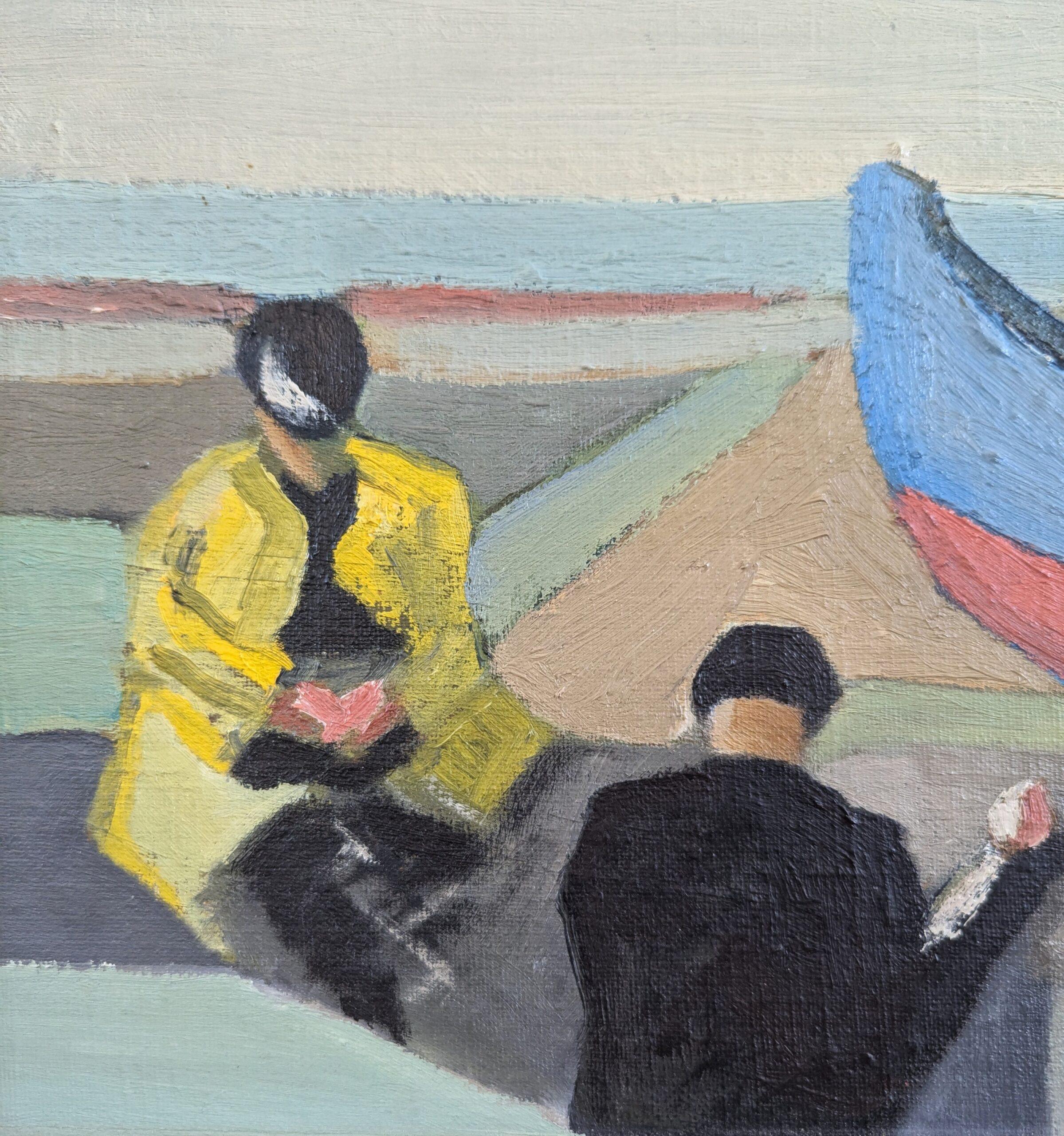Pintura al óleo vintage de mediados de siglo sobre una figura junto al mar - Drift & Thought en venta 3