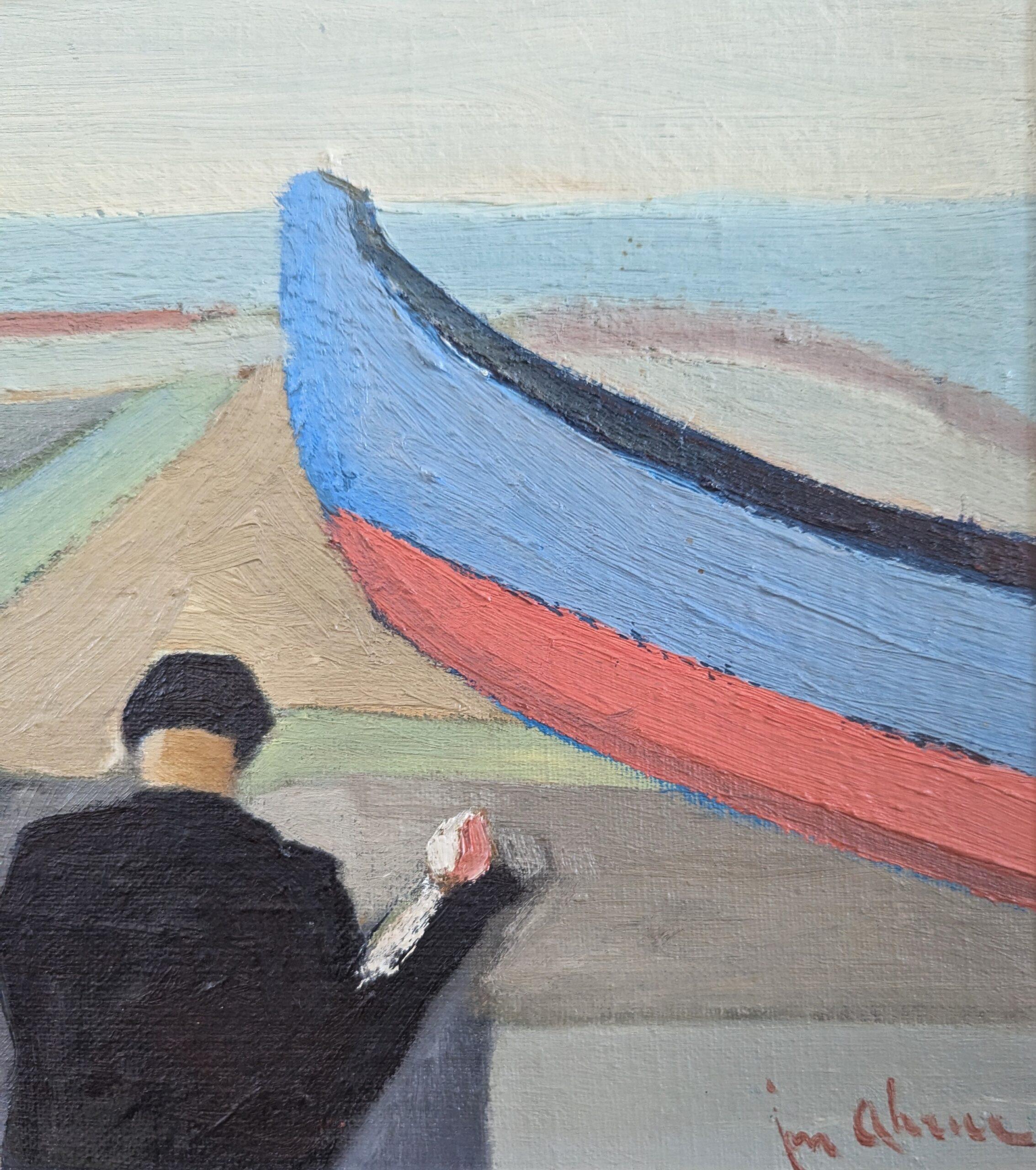 Pintura al óleo vintage de mediados de siglo sobre una figura junto al mar - Drift & Thought en venta 4