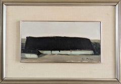 Vintage Mid-Century Modern Semi-Abstract Landscape Oil Painting - Haus in der Abenddämmerung