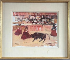 Peinture à l'huile semi-abstraite vintage du milieu du siècle dernier