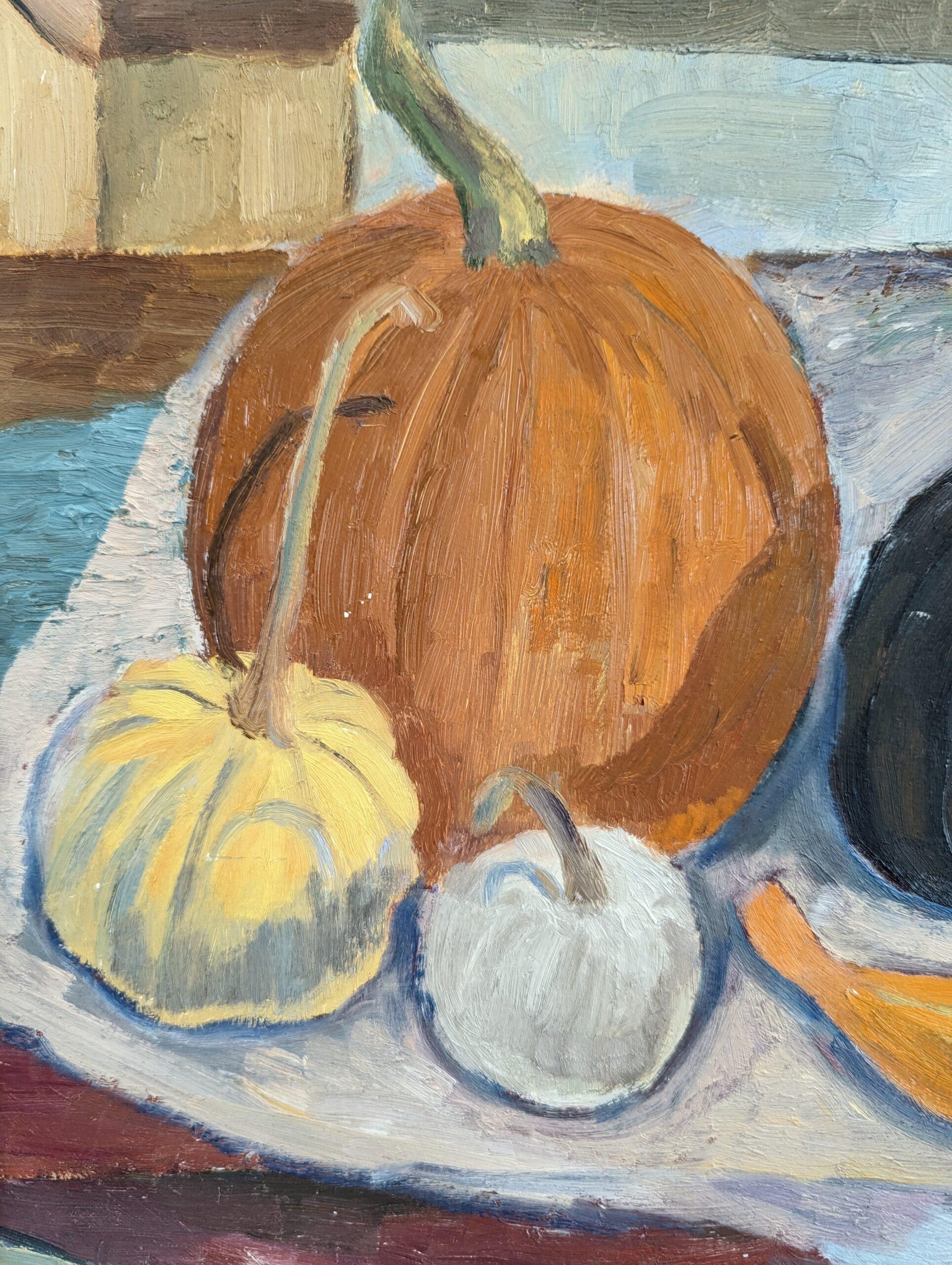  Vintage Mid-Century Modern Still Life Expressive Oil Painting - The Gourds im Angebot 8