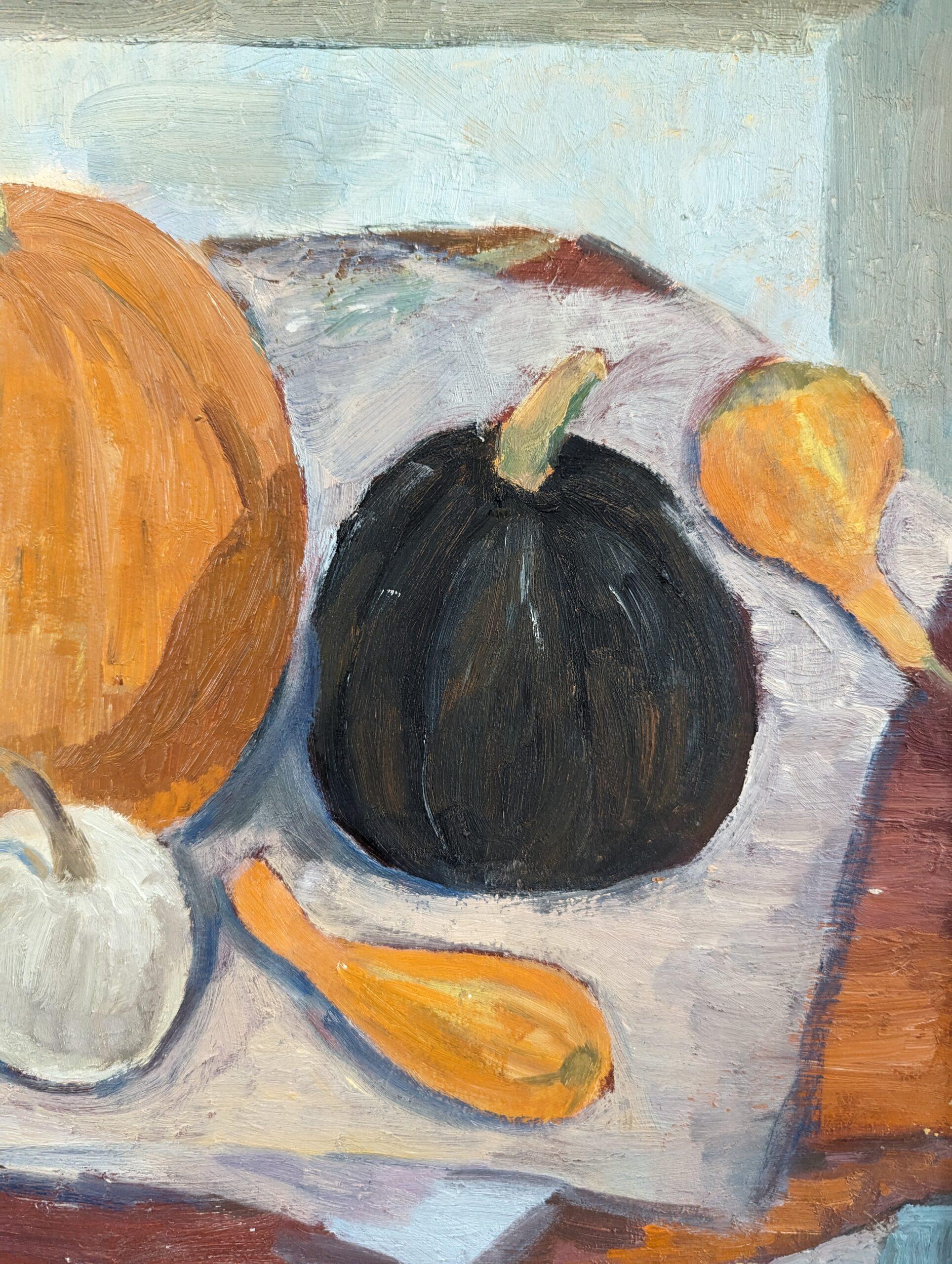  Vintage Mid-Century Modern Still Life Expressive Oil Painting - The Gourds im Angebot 9