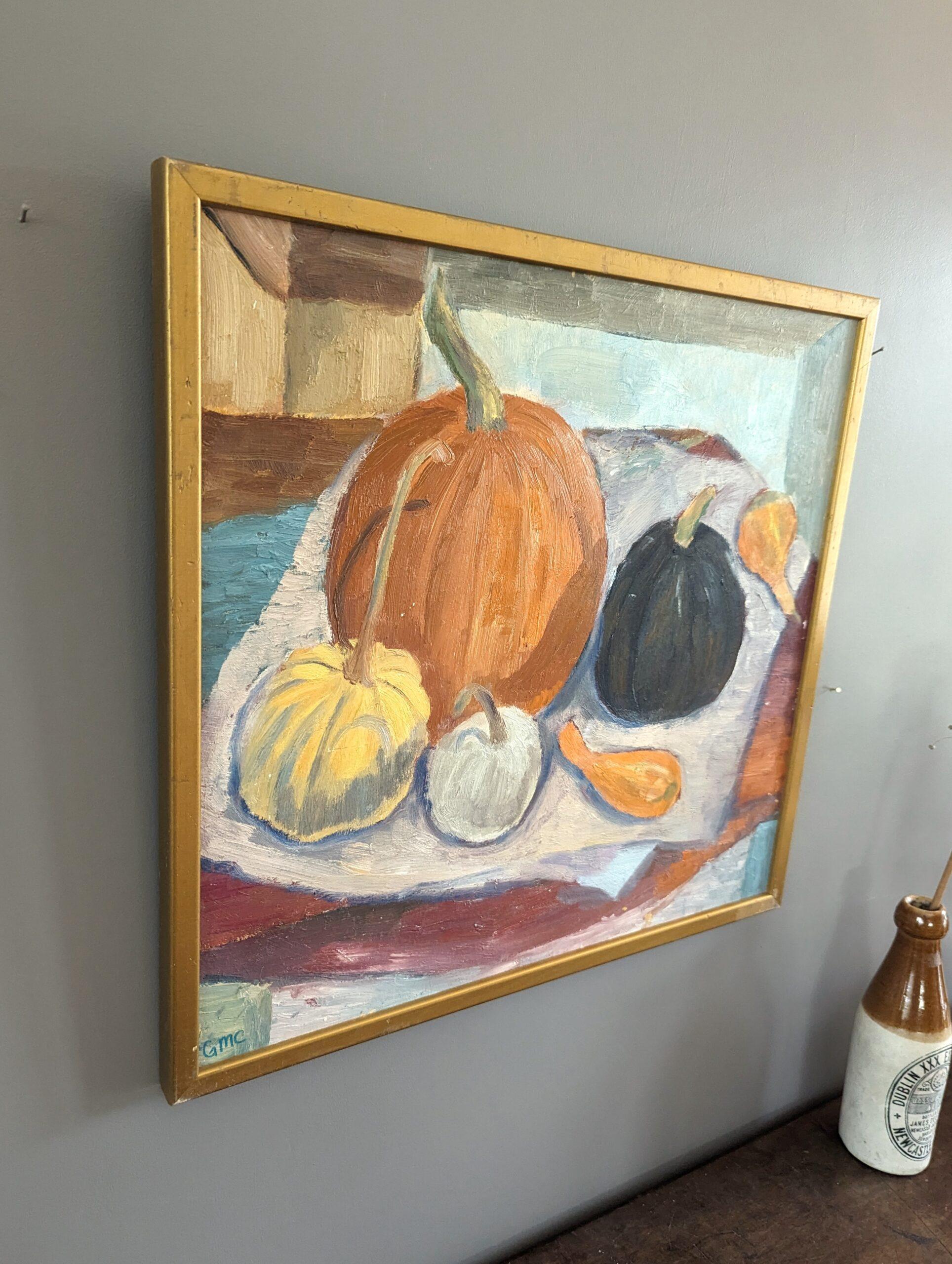  Vintage Mid-Century Modern Still Life Expressive Oil Painting - The Gourds im Angebot 2