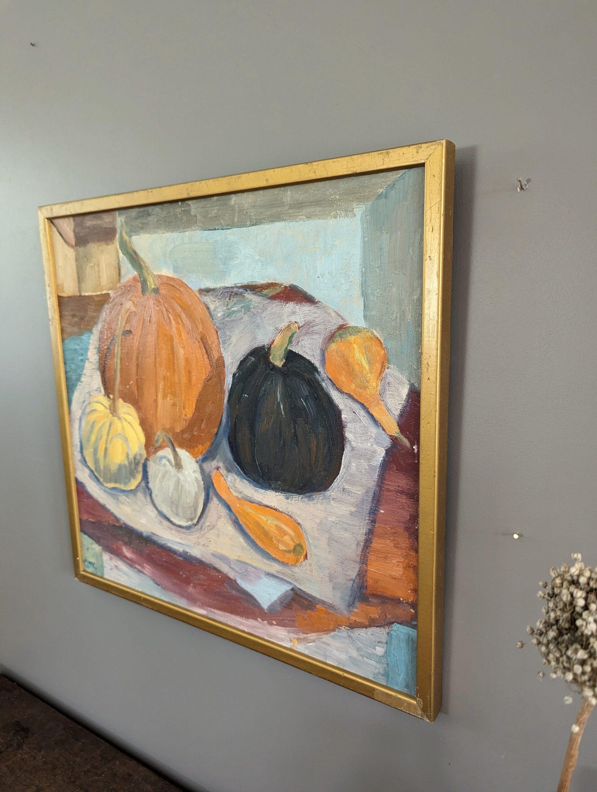  Vintage Mid-Century Modern Still Life Expressive Oil Painting - The Gourds im Angebot 3