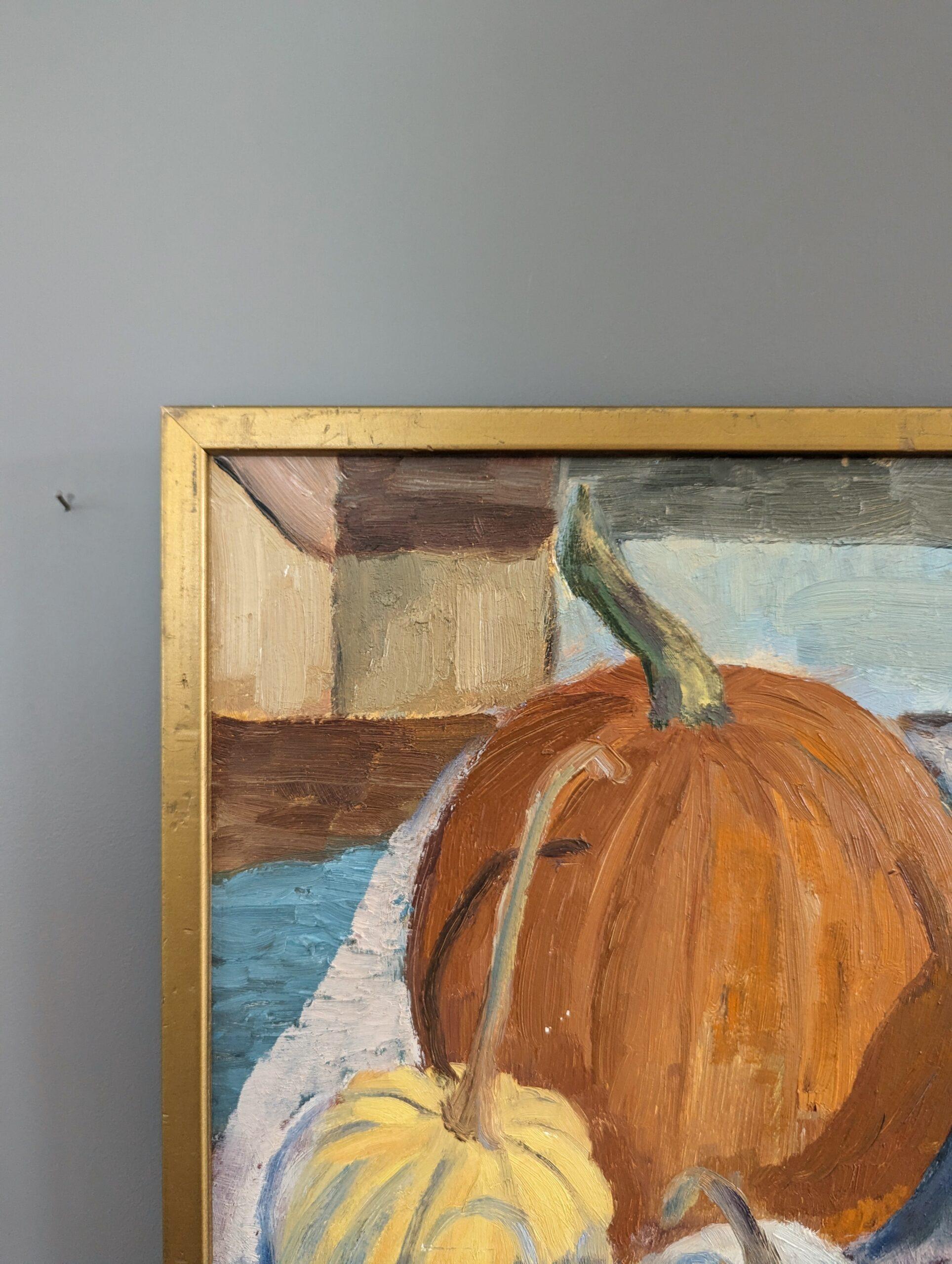  Vintage Mid-Century Modern Still Life Expressive Oil Painting - The Gourds im Angebot 4