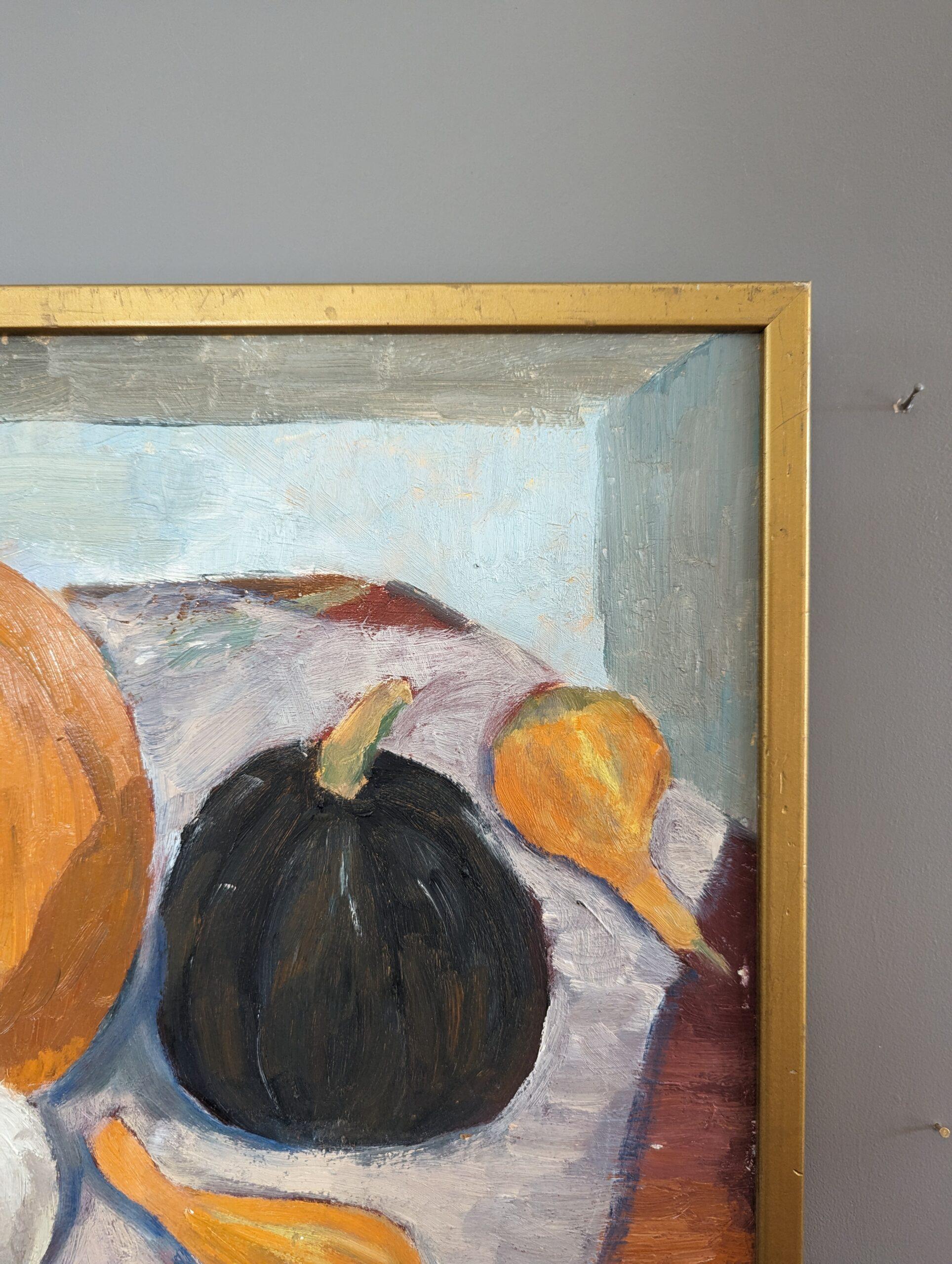  Vintage Mid-Century Modern Still Life Expressive Oil Painting - The Gourds im Angebot 5