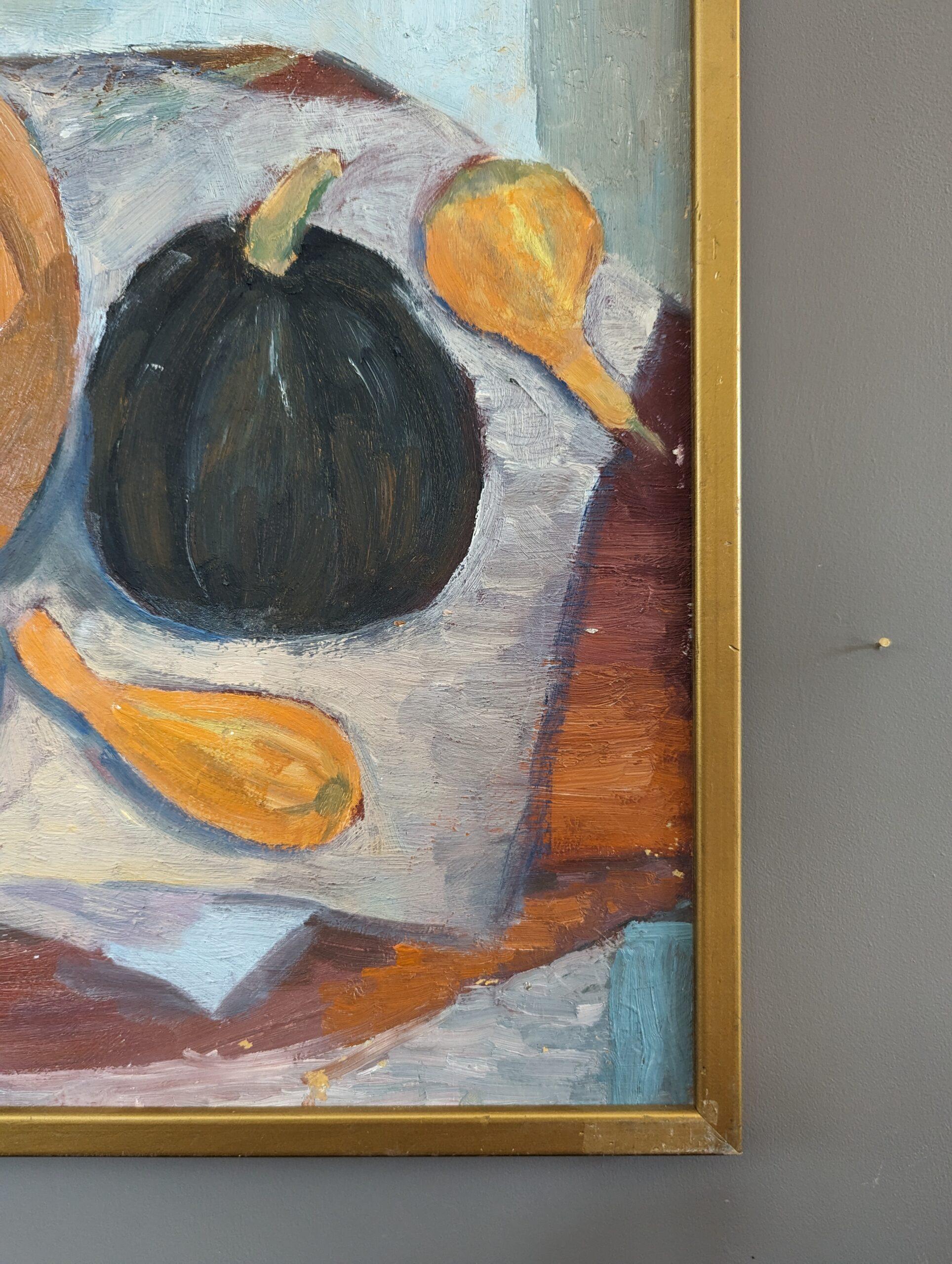  Vintage Mid-Century Modern Still Life Expressive Oil Painting - The Gourds im Angebot 6