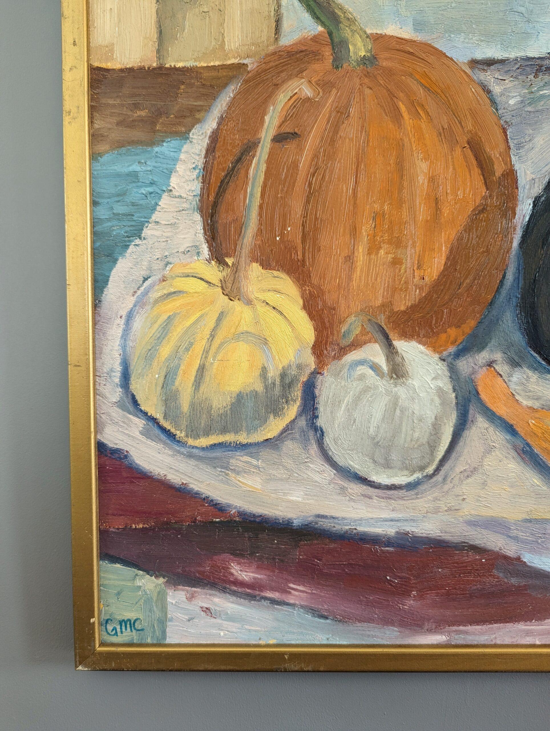  Vintage Mid-Century Modern Still Life Expressive Oil Painting - The Gourds im Angebot 7