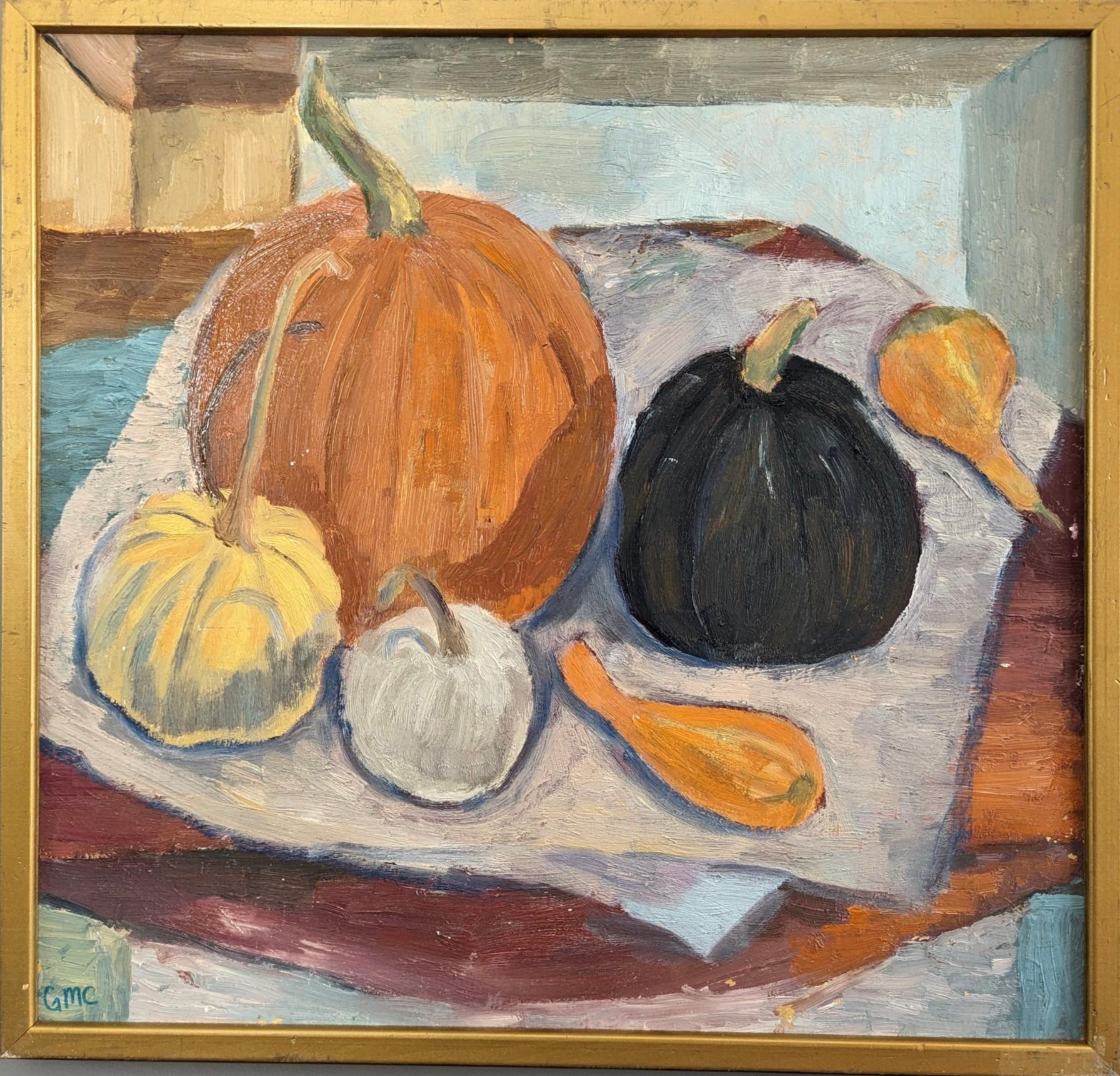 Unknown Still-Life Painting –  Vintage Mid-Century Modern Still Life Expressive Oil Painting - The Gourds