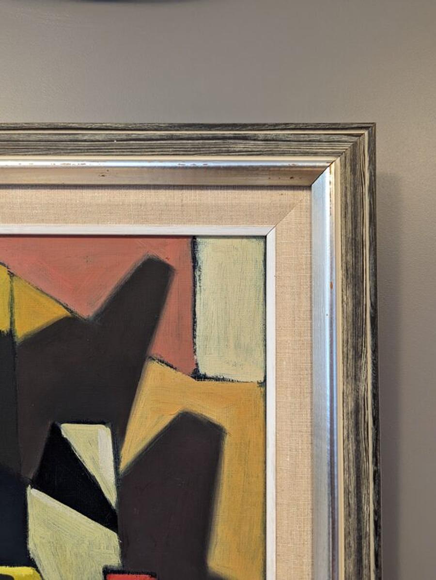 Vintage Mid-Century Modern Still Life Framed Oil Painting - Cubist Jugs For Sale 7