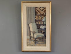 Vintage Mid-Century Modern Still Life Interior Oil Painting - The Arm Chair