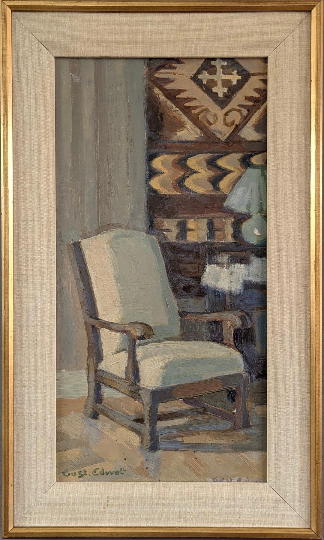 Vintage Mid-Century Modern Still Life Interior Oil Painting - The Arm Chair