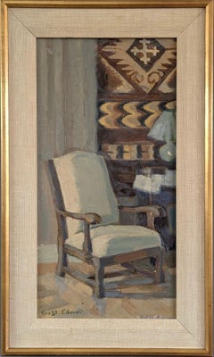 Vintage Mid-Century Modern Still Life Interior Oil Painting - The Arm Chair
