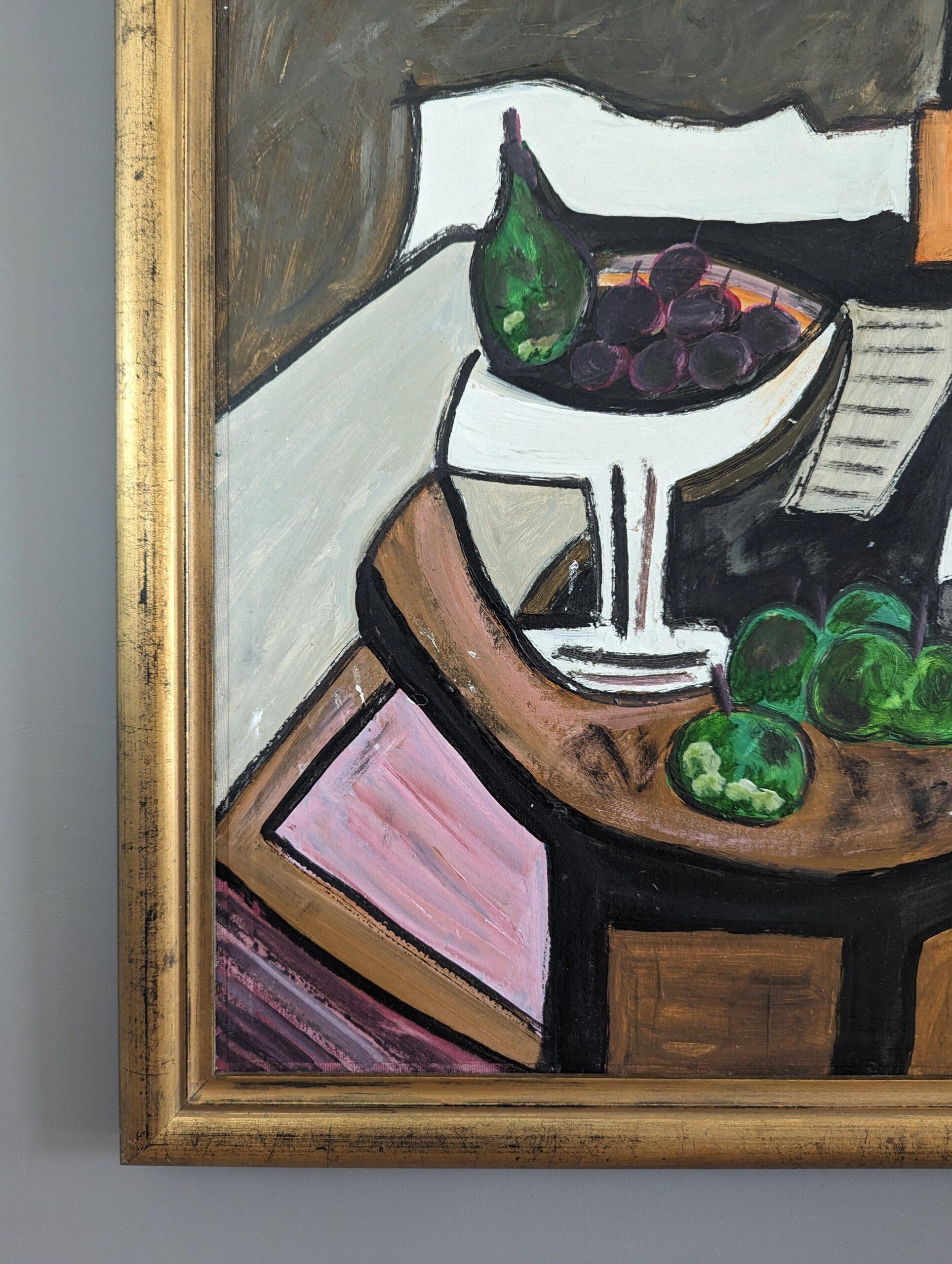 Pittura ad olio d'epoca di una natura morta moderna di metà secolo - Greene & Greene Pears 1