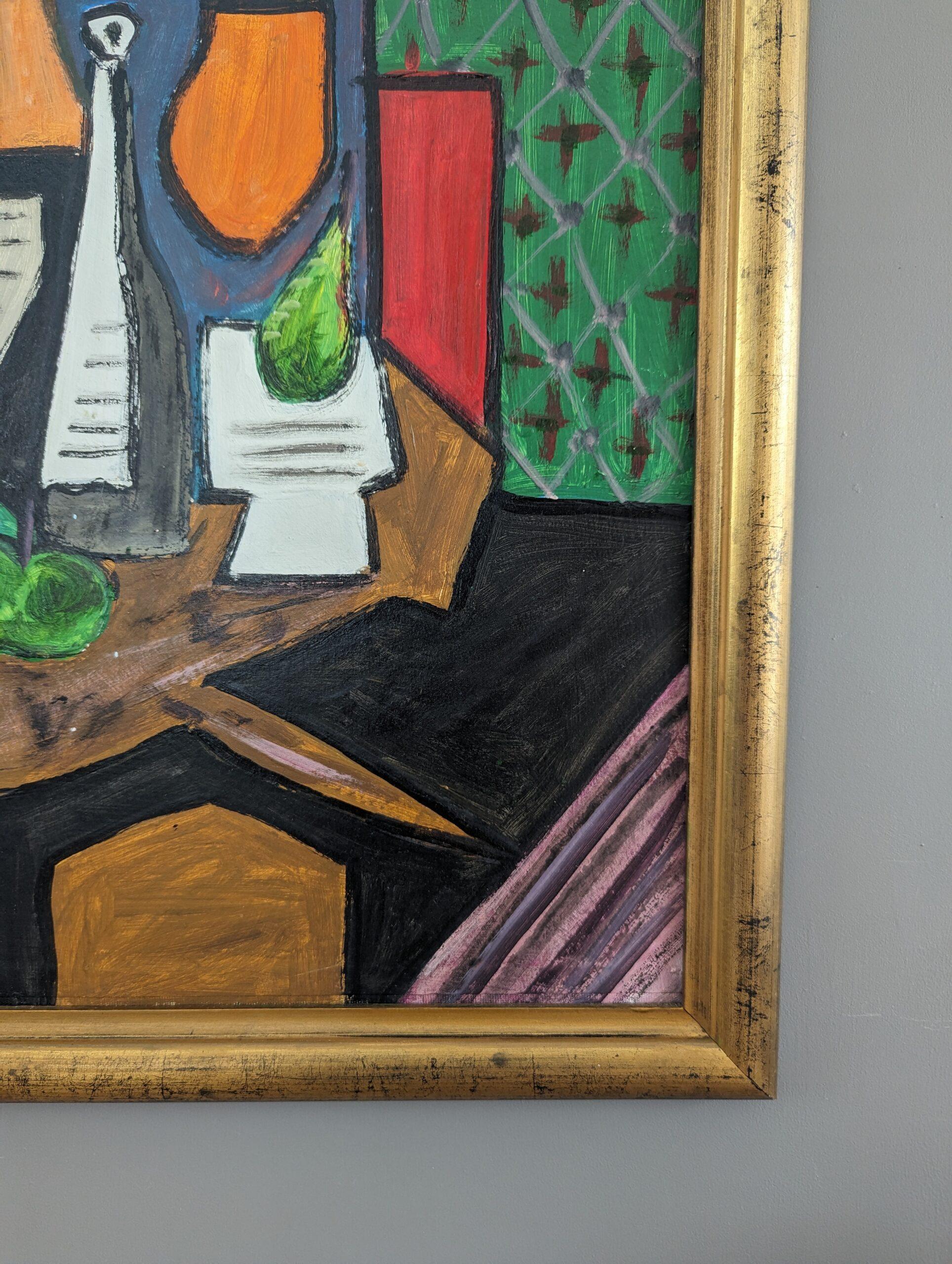 Pittura ad olio d'epoca di una natura morta moderna di metà secolo - Greene & Greene Pears 2