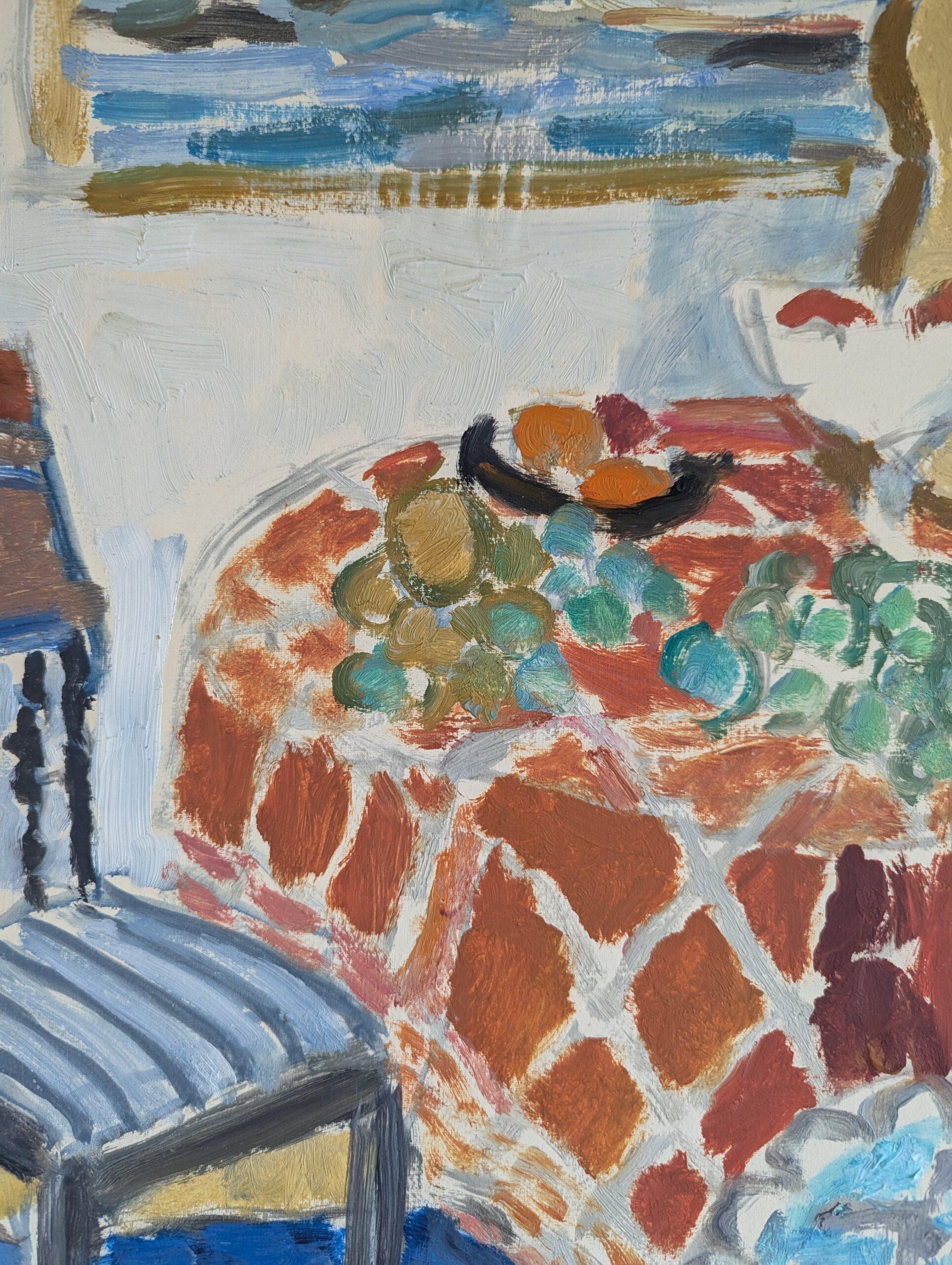 Vintage Mid-Century Modern Still Life Oil Painting - Interior with Painting For Sale 7