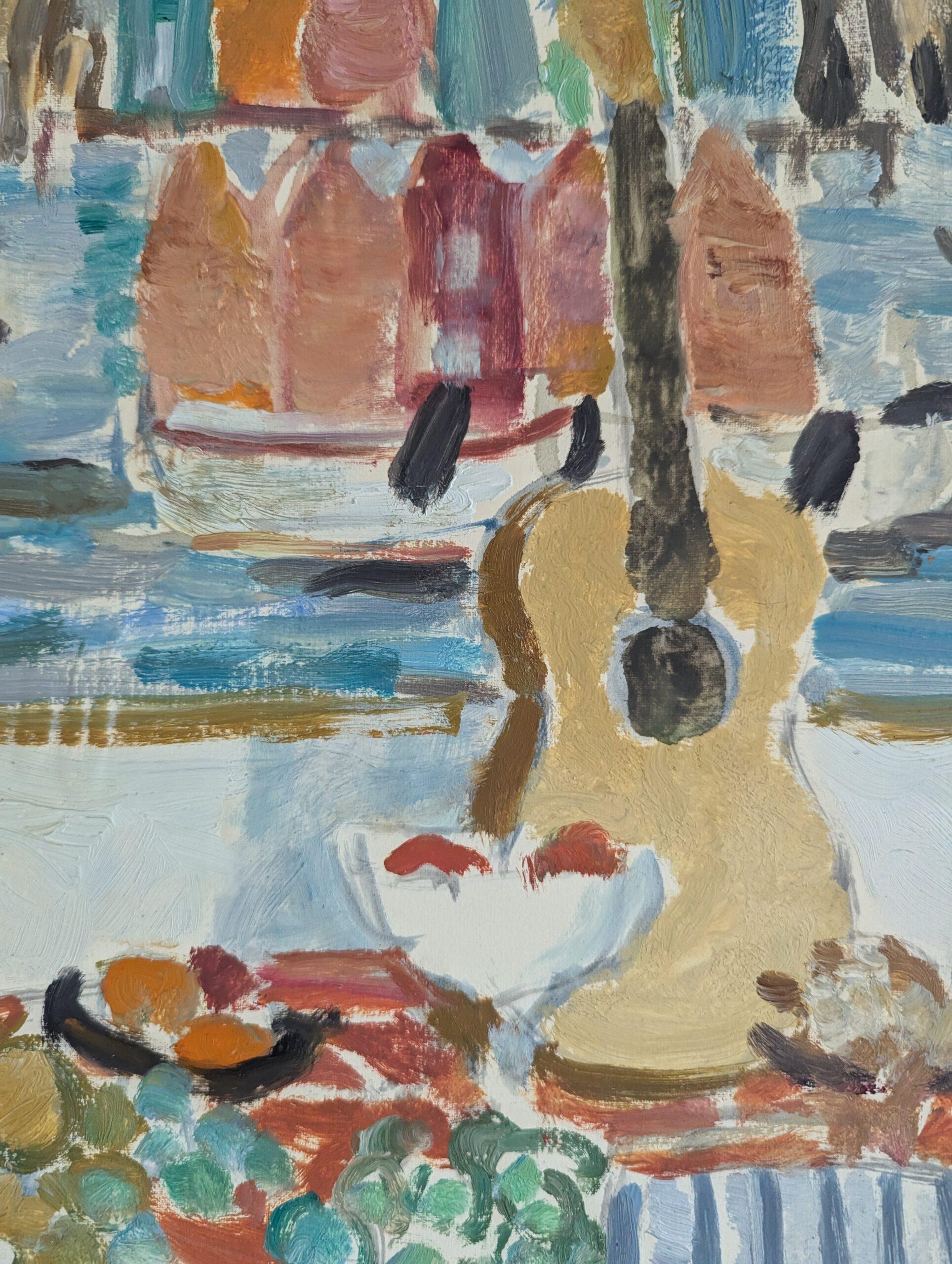 Vintage Mid-Century Modern Still Life Oil Painting - Interior with Painting For Sale 8