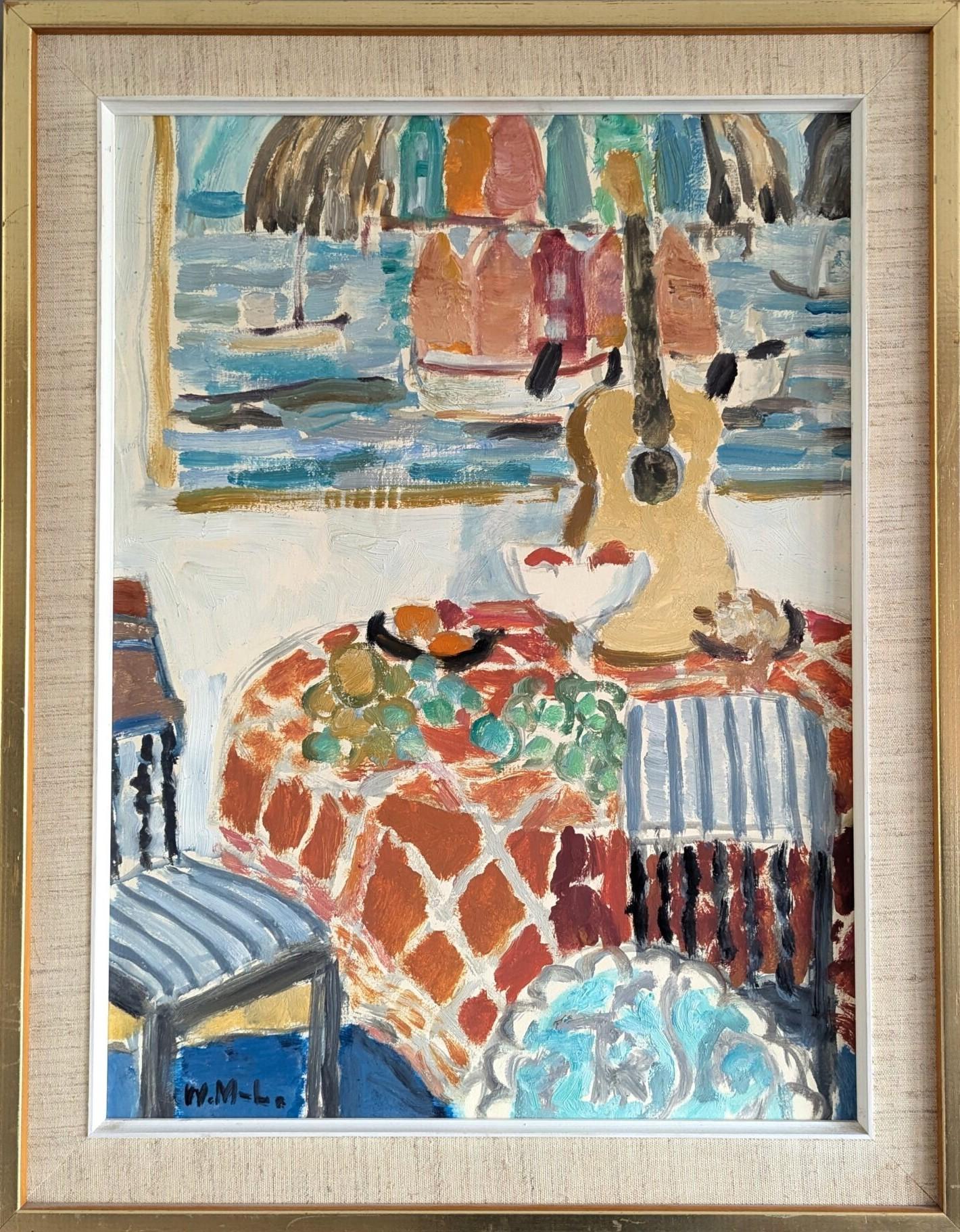 Unknown Interior Painting - Vintage Mid-Century Modern Still Life Oil Painting - Interior with Painting
